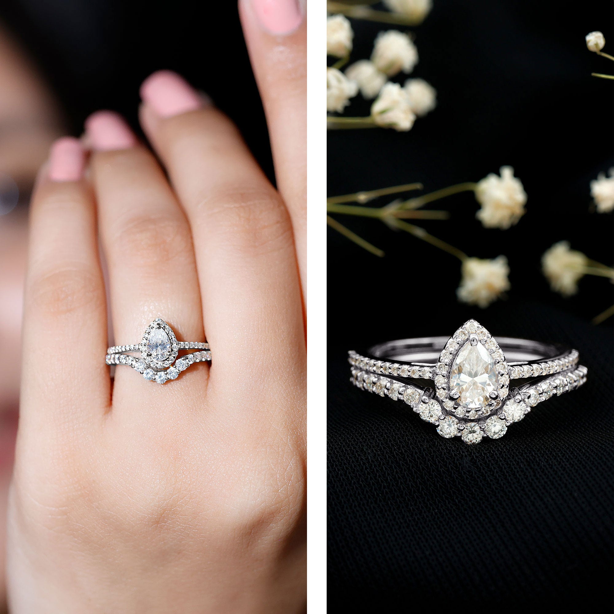 Lab Grown Diamond Designer Bridal Ring Set for Her Lab - ( EF-VS ) - Rosec Jewels