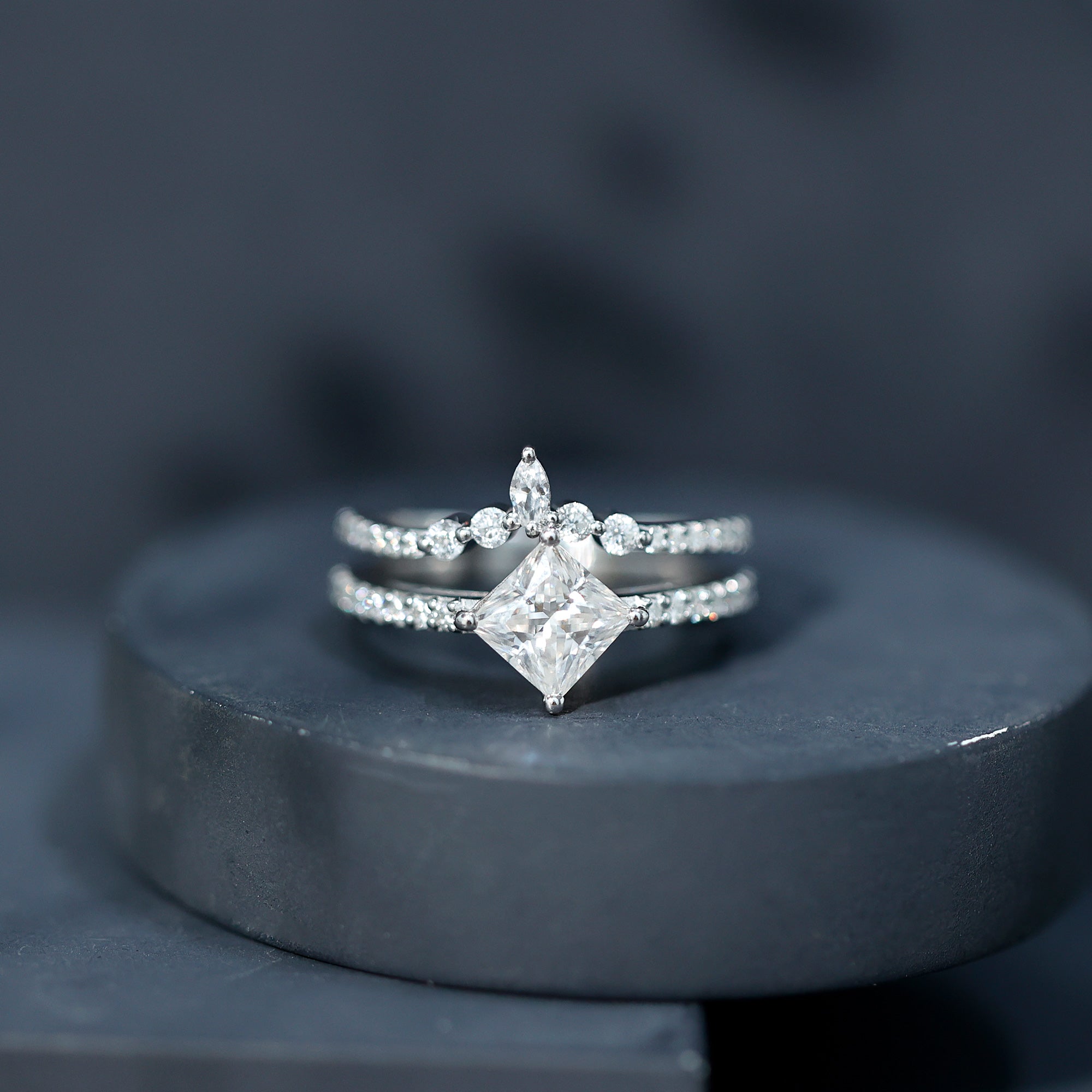 Lab Created Diamond Princess Cut Engagement Ring With Enhancer Lab - ( EF-VS ) - Rosec Jewels