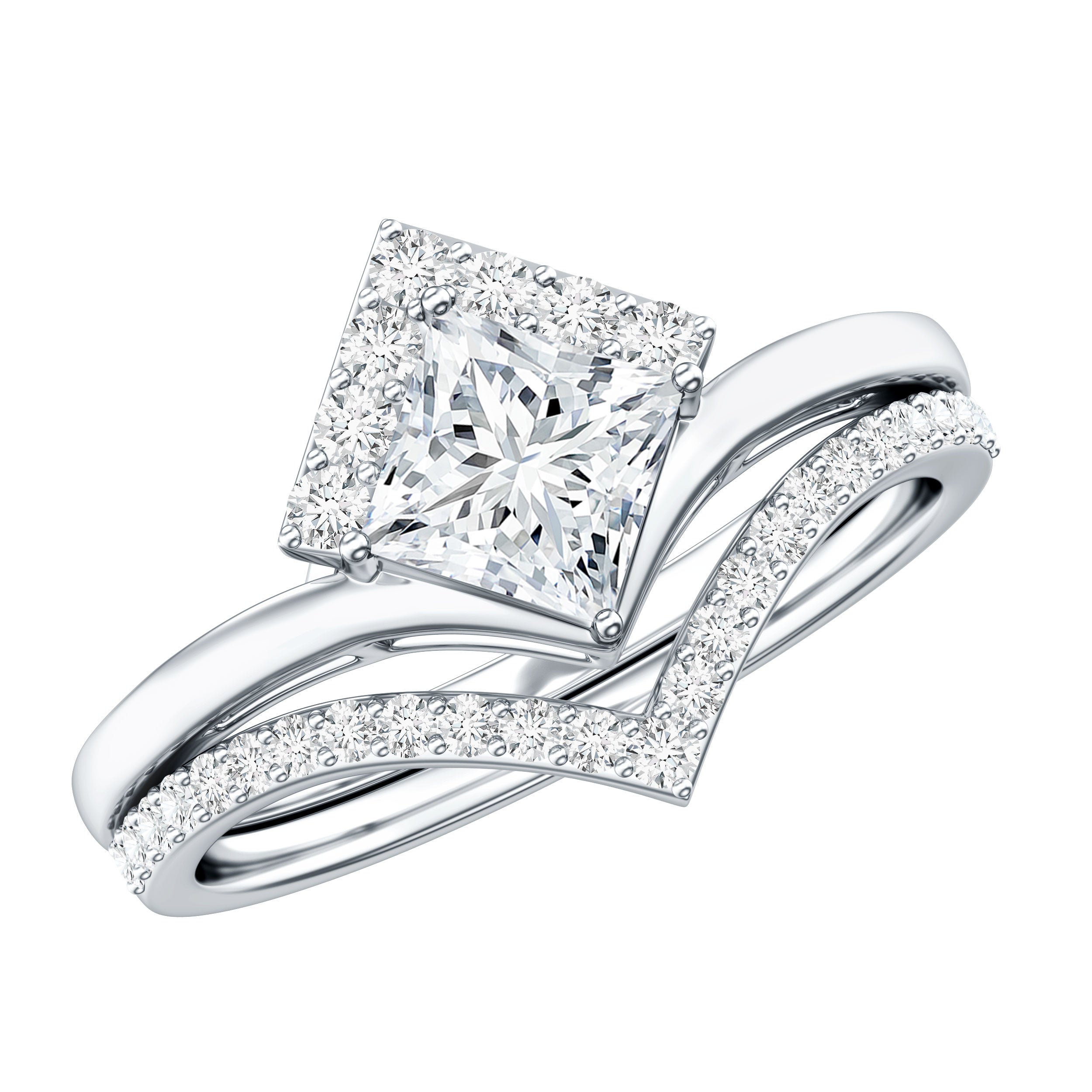 Lab Grown Diamond Princess Cut Engagement Ring With Ring Guard Lab - ( EF-VS ) - Rosec Jewels