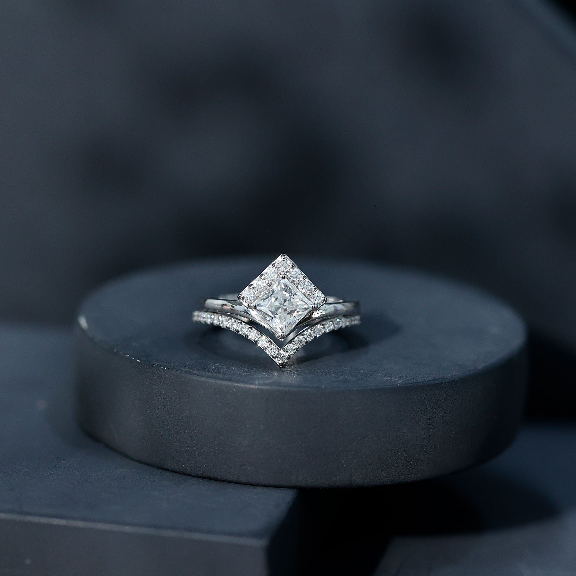 Lab Grown Diamond Princess Cut Engagement Ring With Ring Guard Lab - ( EF-VS ) - Rosec Jewels