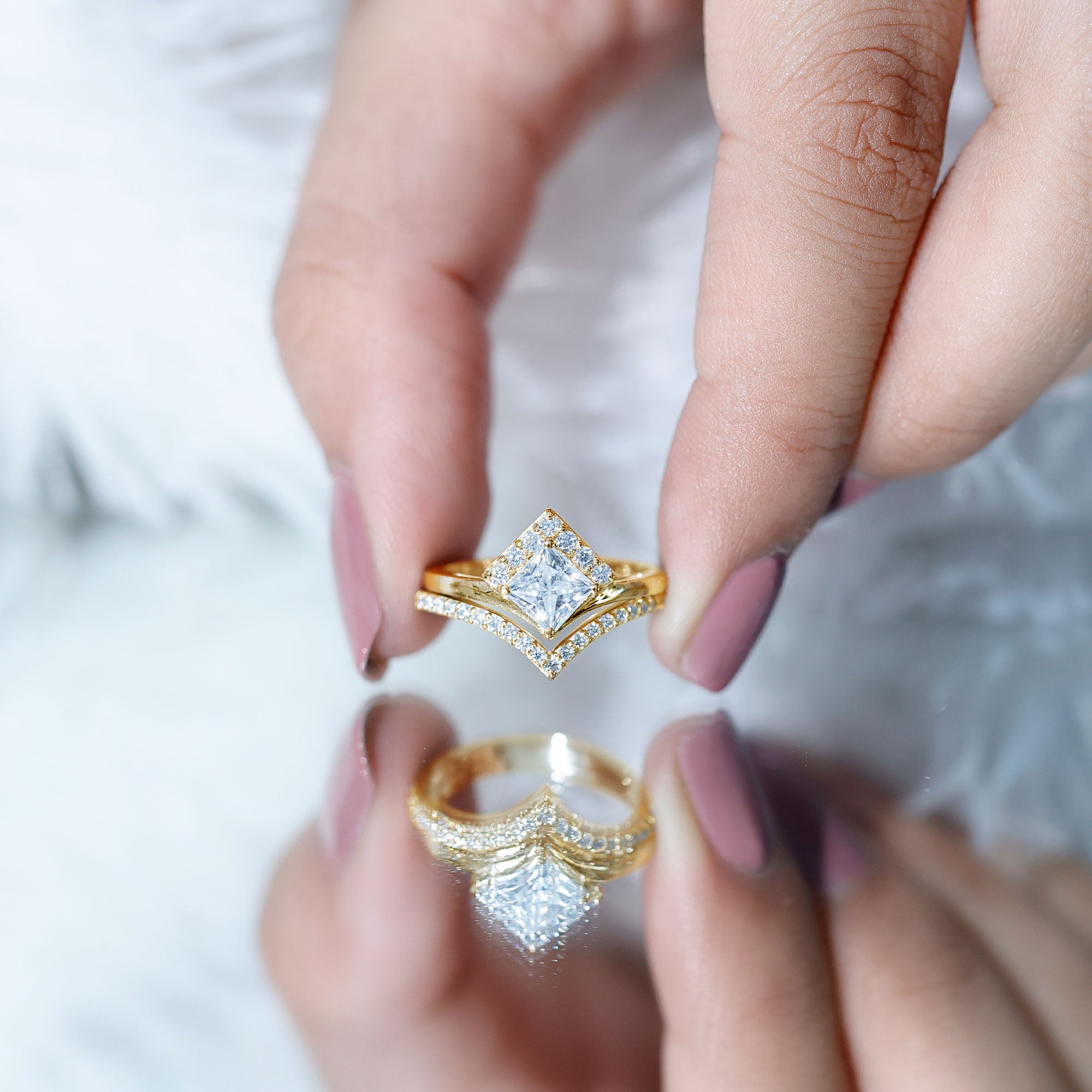 Lab Grown Diamond Princess Cut Engagement Ring With Ring Guard Lab - ( EF-VS ) - Rosec Jewels