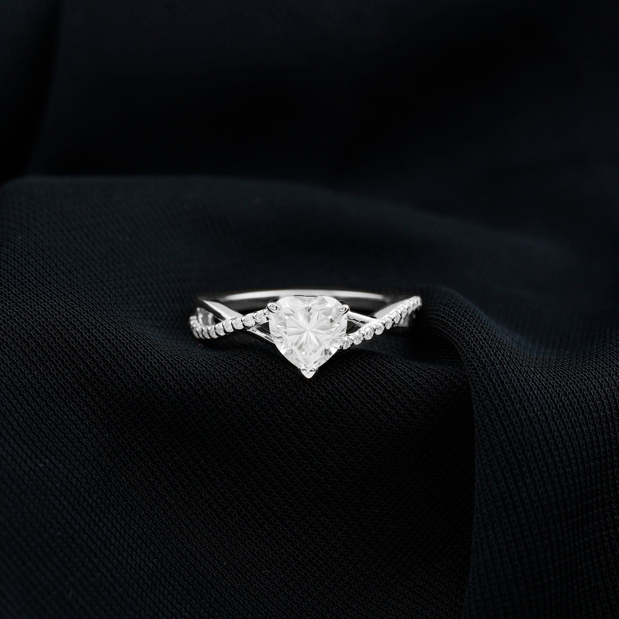 Lab Created Diamond Heart Crossover Engagement Ring Lab - ( EF-VS ) - Rosec Jewels
