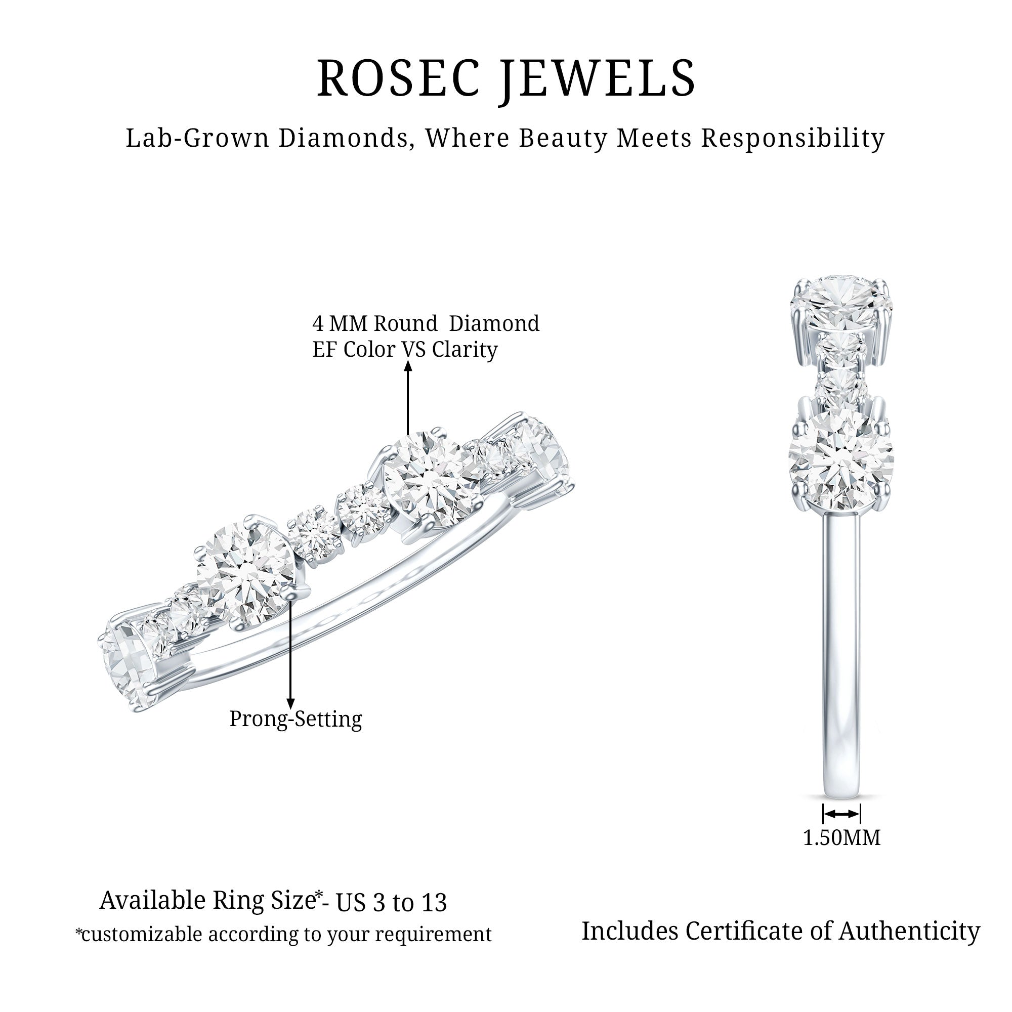Lab Grown Diamond Stackable Eternity Ring For Women Lab - ( EF-VS ) - Rosec Jewels