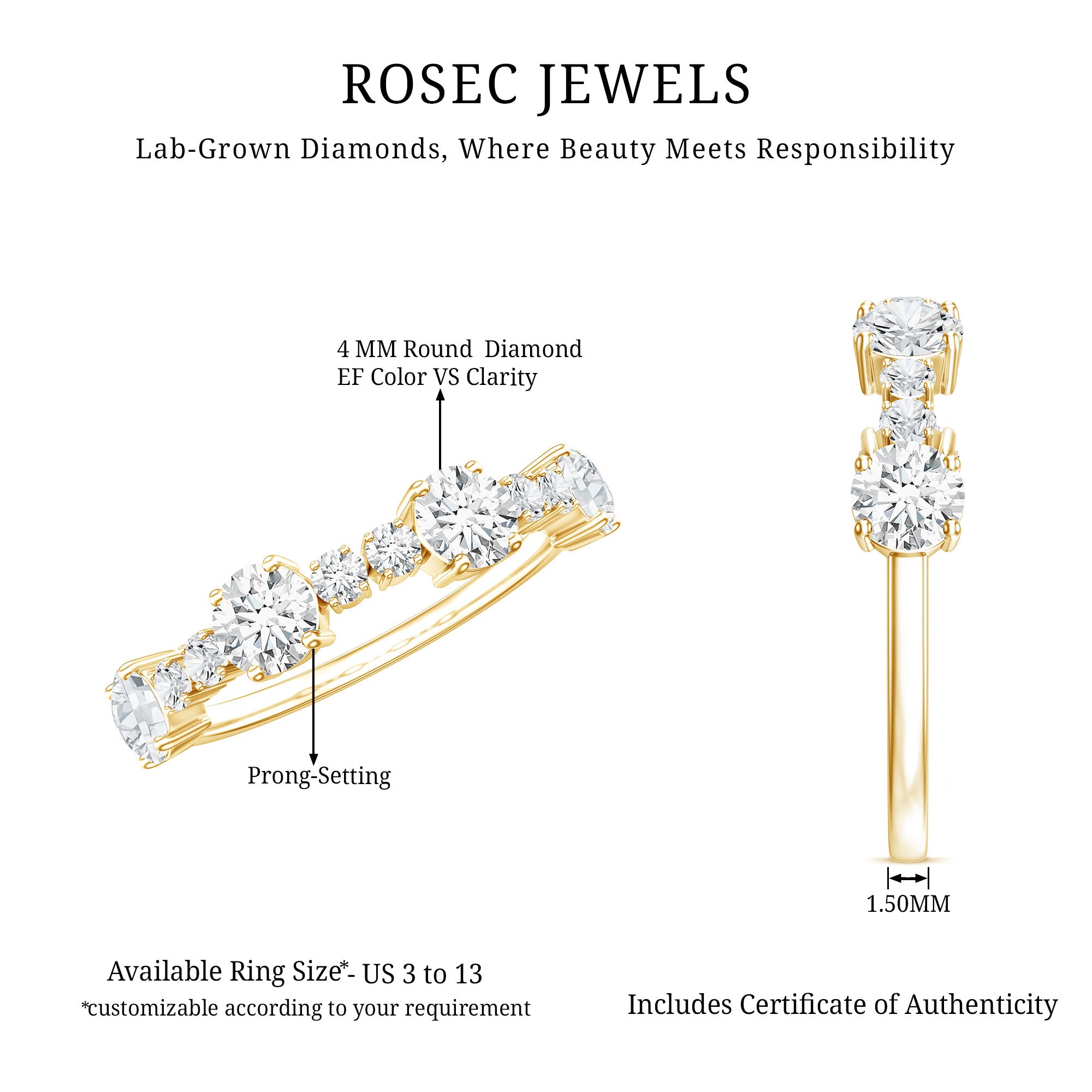 Lab Grown Diamond Stackable Eternity Ring For Women Lab - ( EF-VS ) - Rosec Jewels