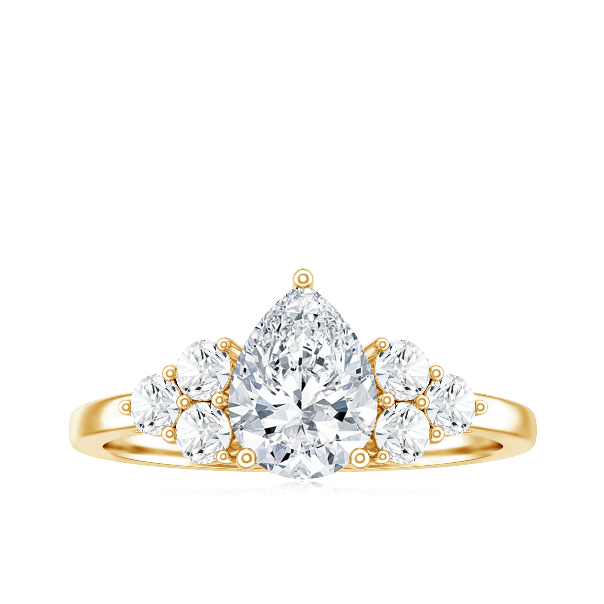 Lab Grown Diamond Teardrop Engagement Ring With Round Shape Trio Lab - ( EF-VS ) - Rosec Jewels
