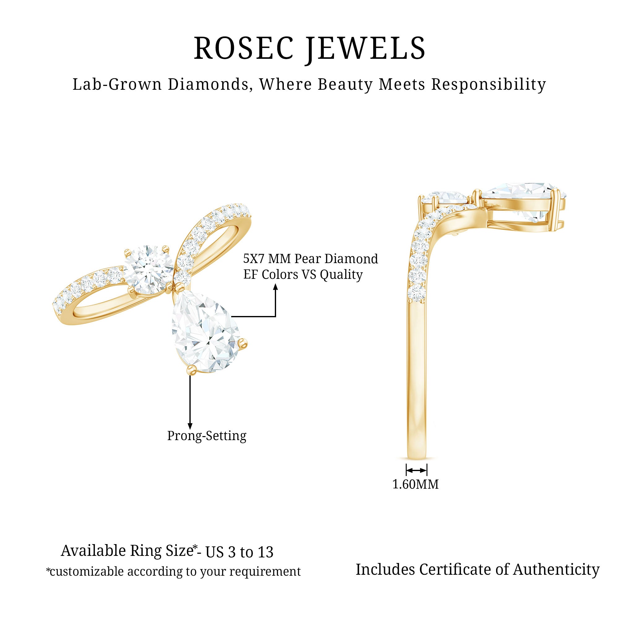 Rosec Jewels-Designer Lab Grown Diamond Engagement Ring