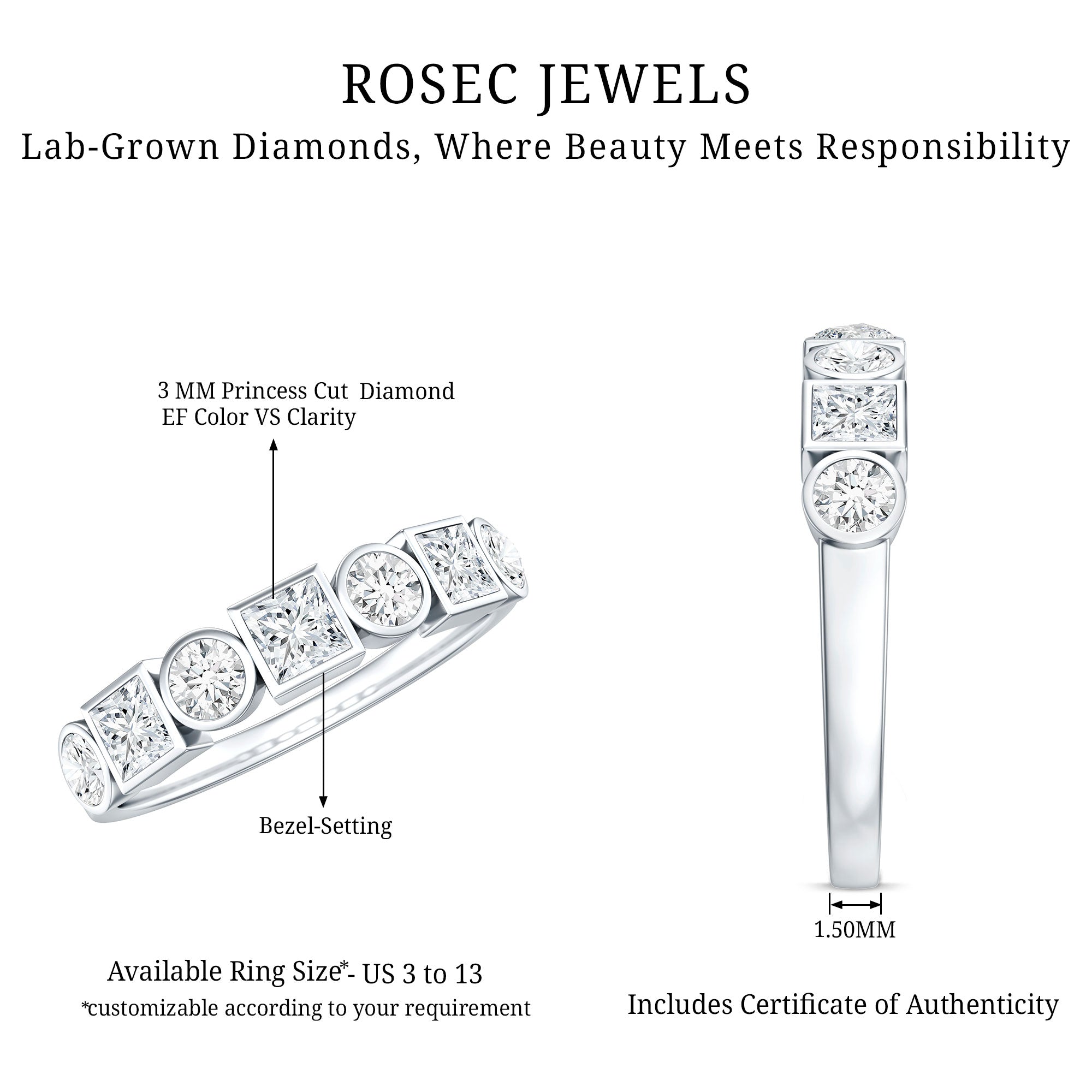 Diamond Eternity Anniversary Band Ring for Women Lab - ( EF-VS ) - Rosec Jewels