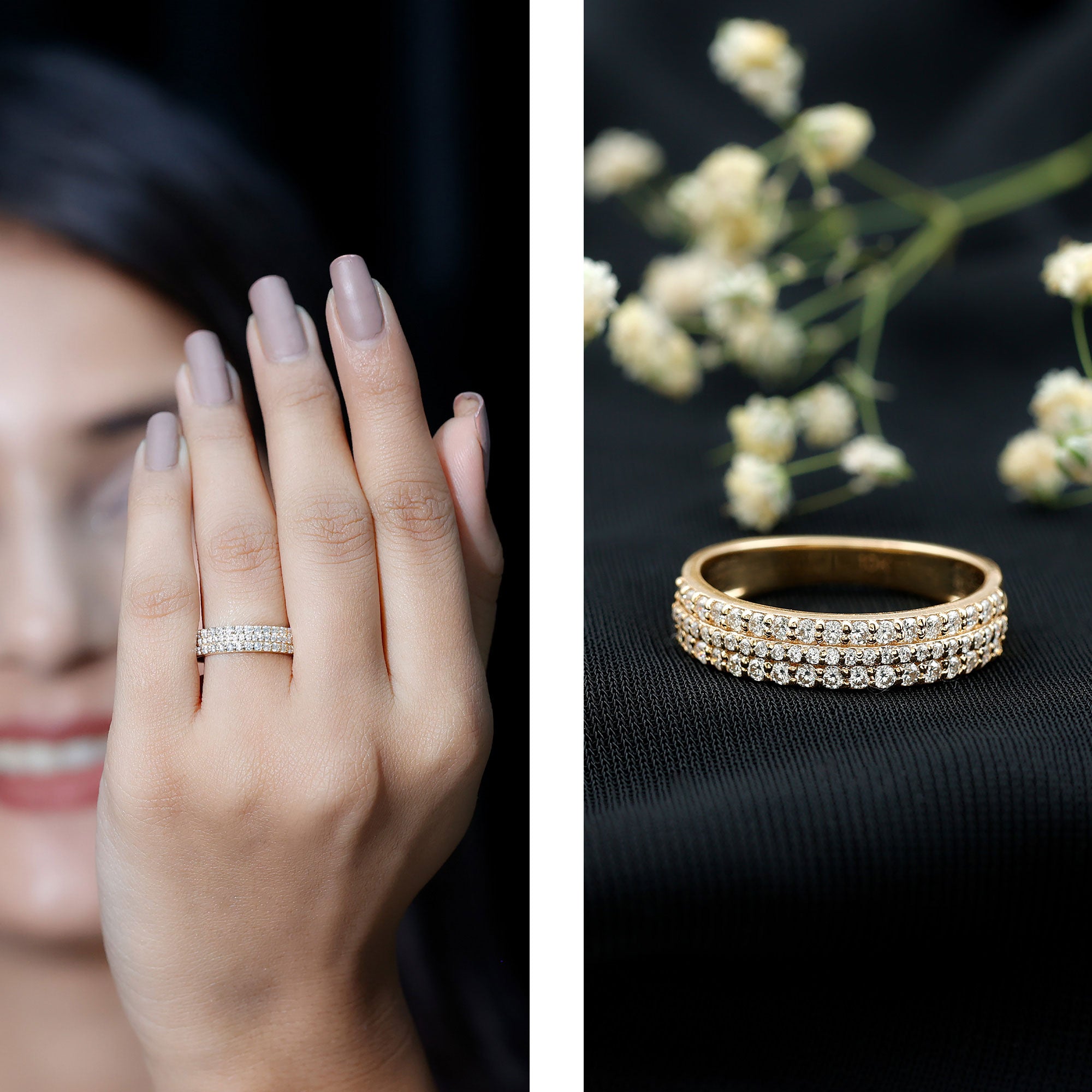 Certified Lab Grown Diamond 3 Row Wedding Band Lab - ( EF-VS ) - Rosec Jewels