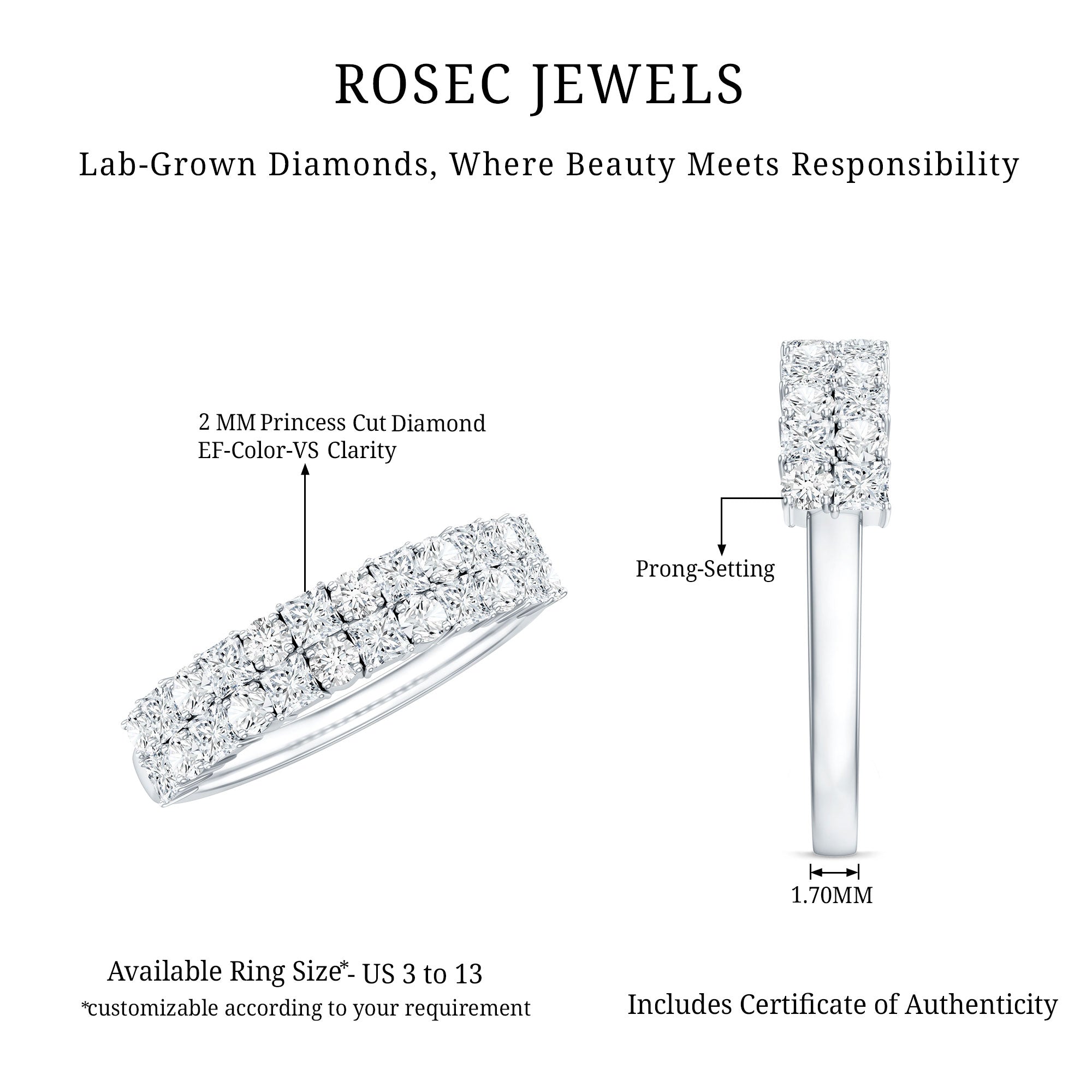 Lab Grown Diamond Wedding Anniversary Ring With Certificate Lab - ( EF-VS ) - Rosec Jewels