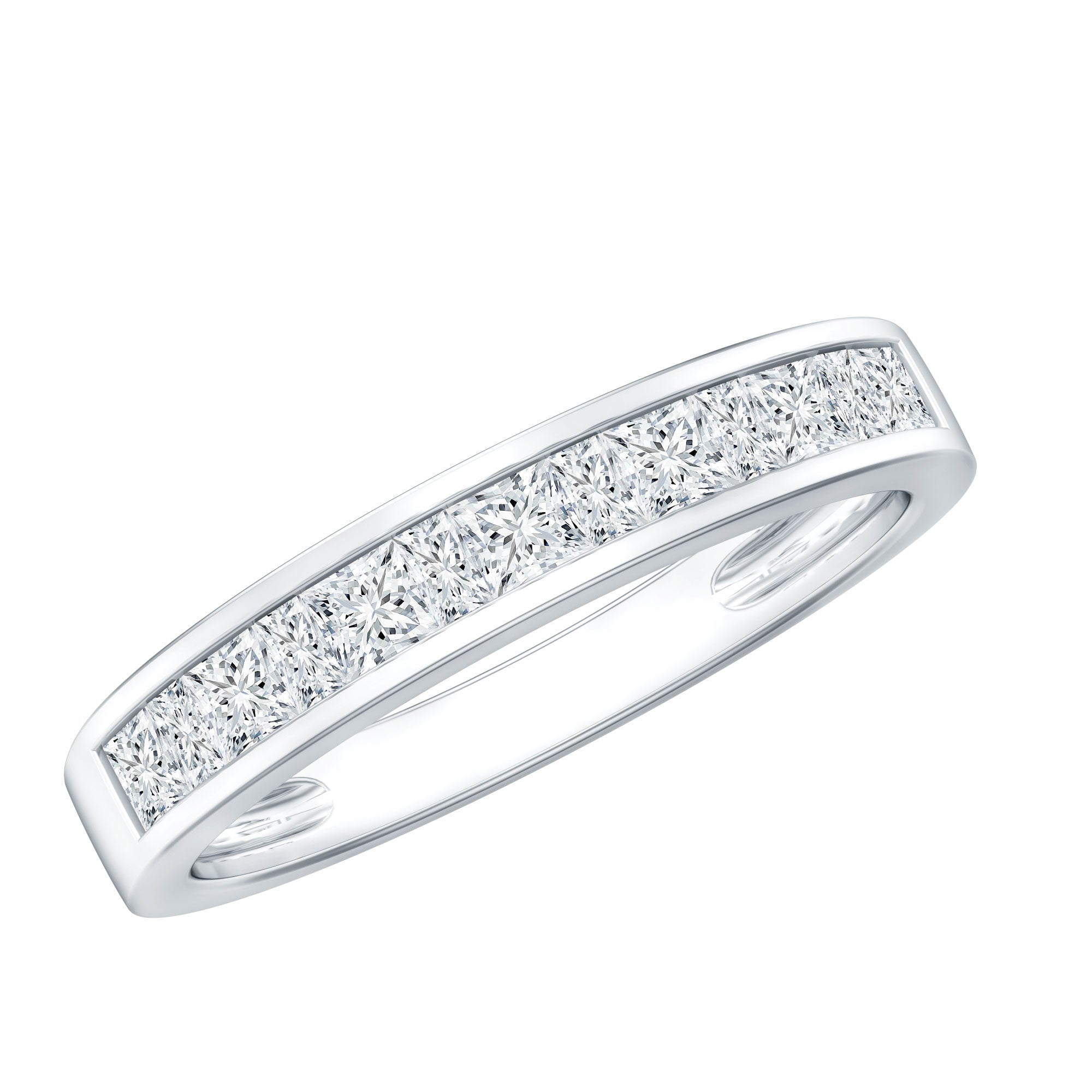 Certified Brilliant Cut Diamond Princess Cut Wedding Band Lab - ( EF-VS ) - Rosec Jewels