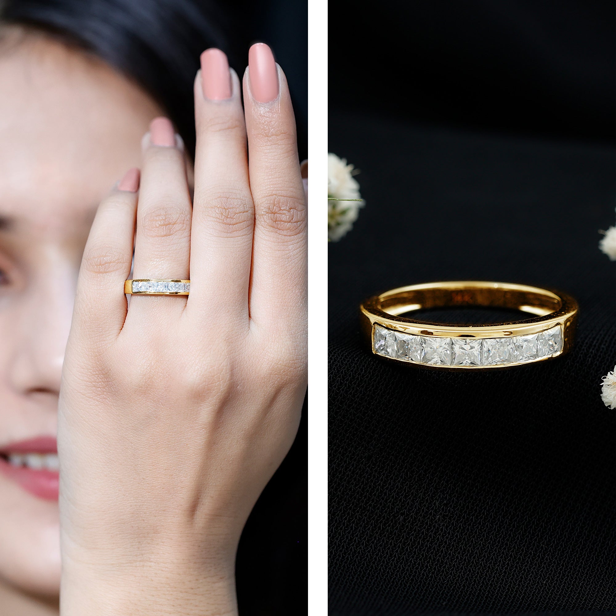 Rosec Jewels-Certified Brilliant Cut Diamond Princess Cut Wedding Band