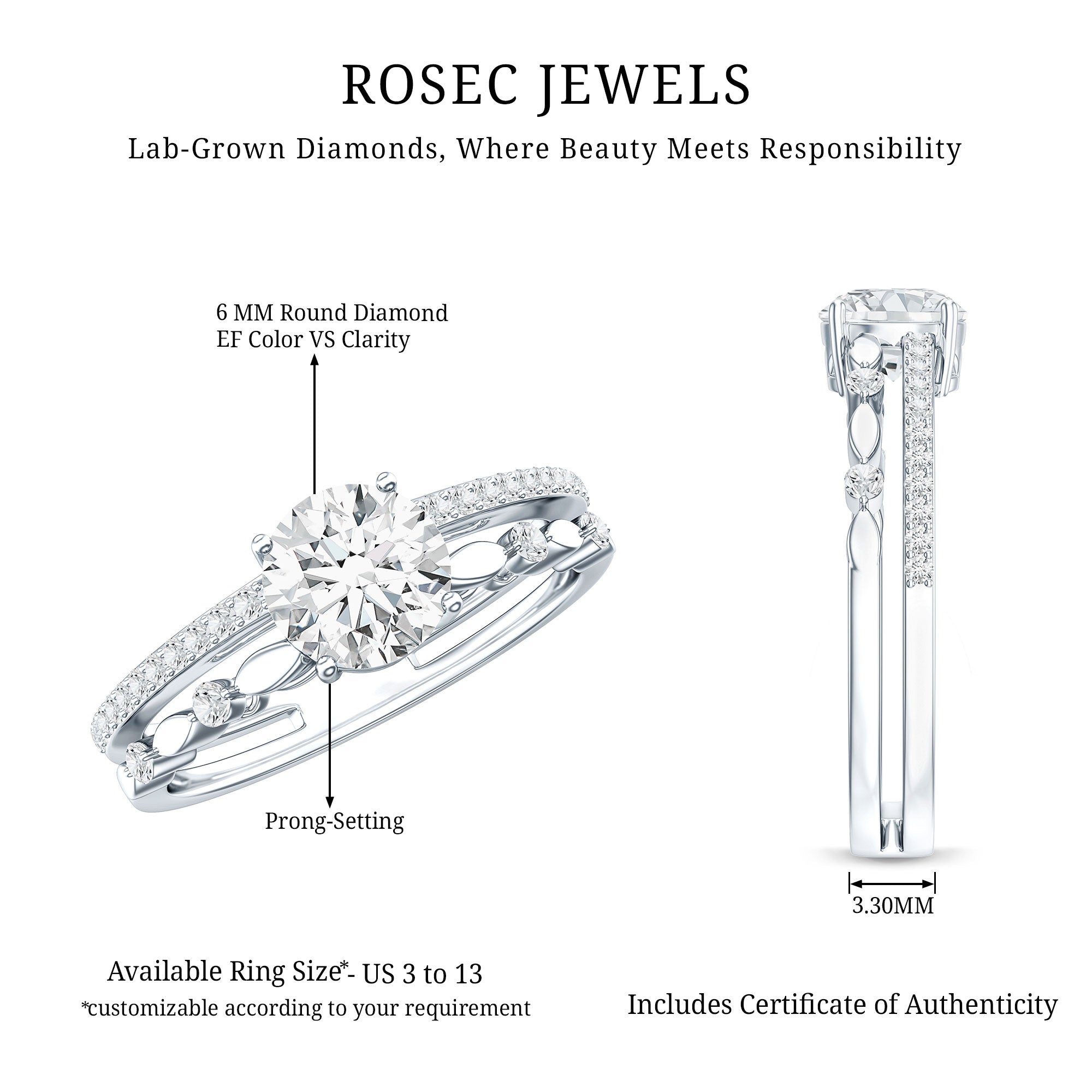 Brilliant Cut Lab Grown Diamond Designer Engagement Ring Lab - ( EF-VS ) - Rosec Jewels