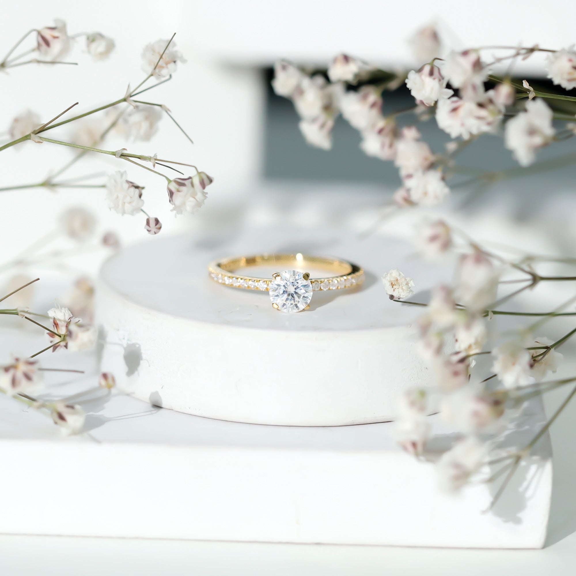 Round Brilliant Cut Lab Grown Diamond Promise Ring with Side Stones Lab - ( EF-VS ) - Rosec Jewels