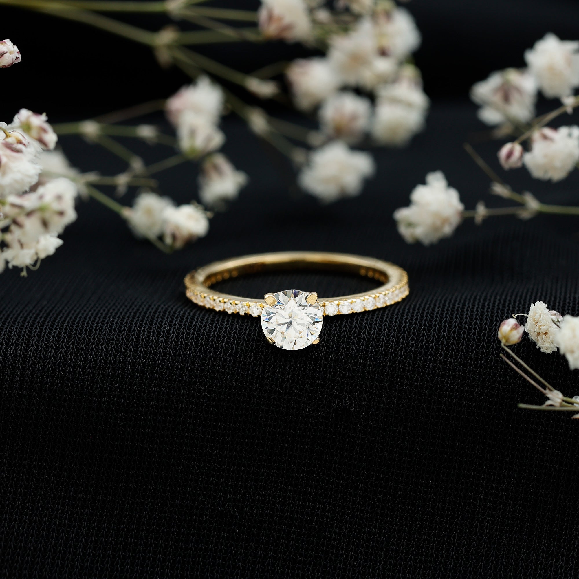 Rosec Jewels-Round Brilliant Cut Lab Grown Diamond Promise Ring with Side Stones