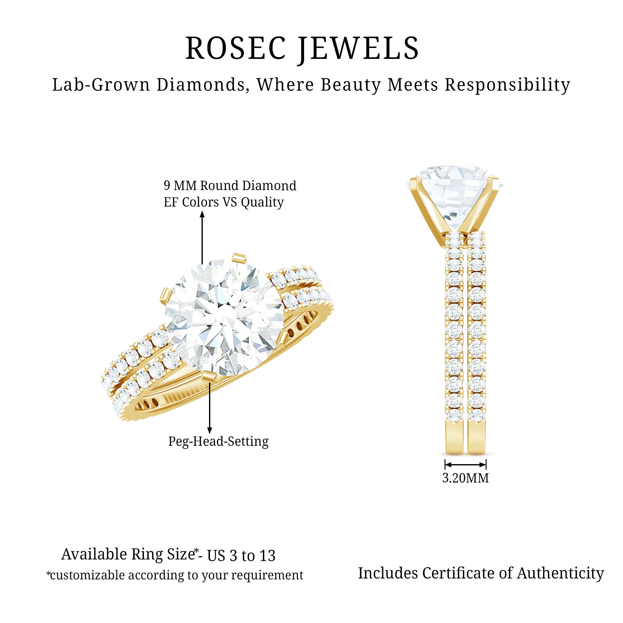 Lab Grown Diamond Wedding Ring Set with Certificate Lab - ( EF-VS ) - Rosec Jewels