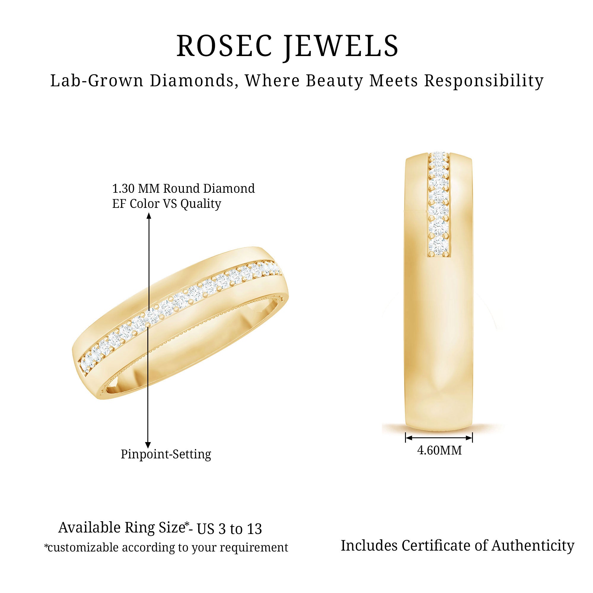 Rosec Jewels-Certified Lab Grown Diamond Mens Wedding Band