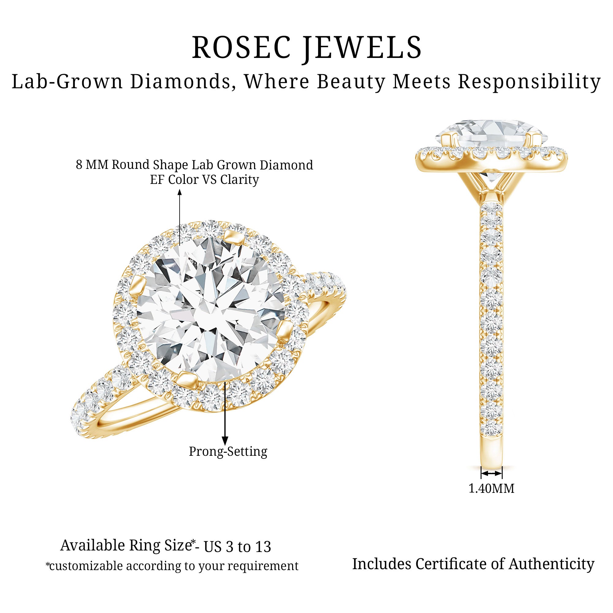 Certified Lab Grown Diamond Circle Engagement Ring With Halo Lab - ( EF-VS ) - Rosec Jewels
