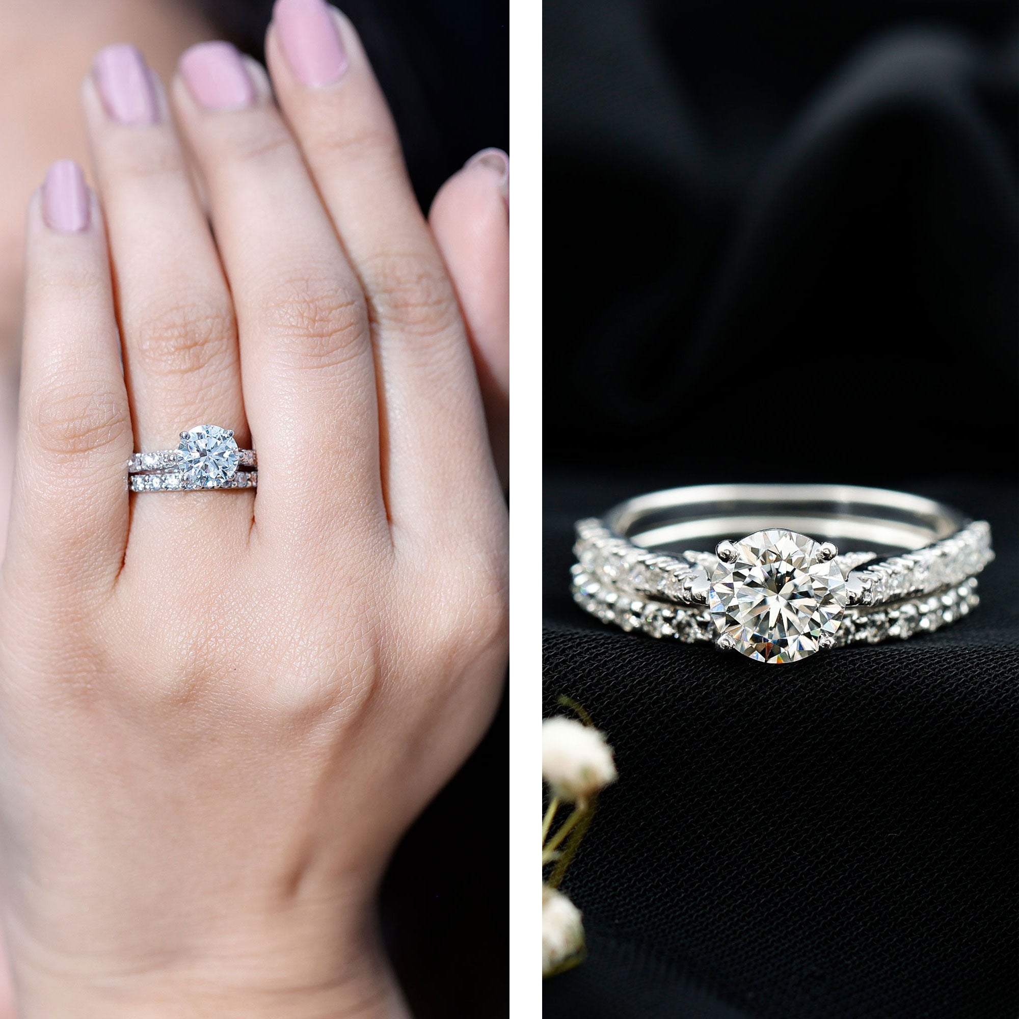 Certified 8 mm Round Lab Grown Diamond Wedding Engagement Ring Set Lab - ( EF-VS ) - Rosec Jewels
