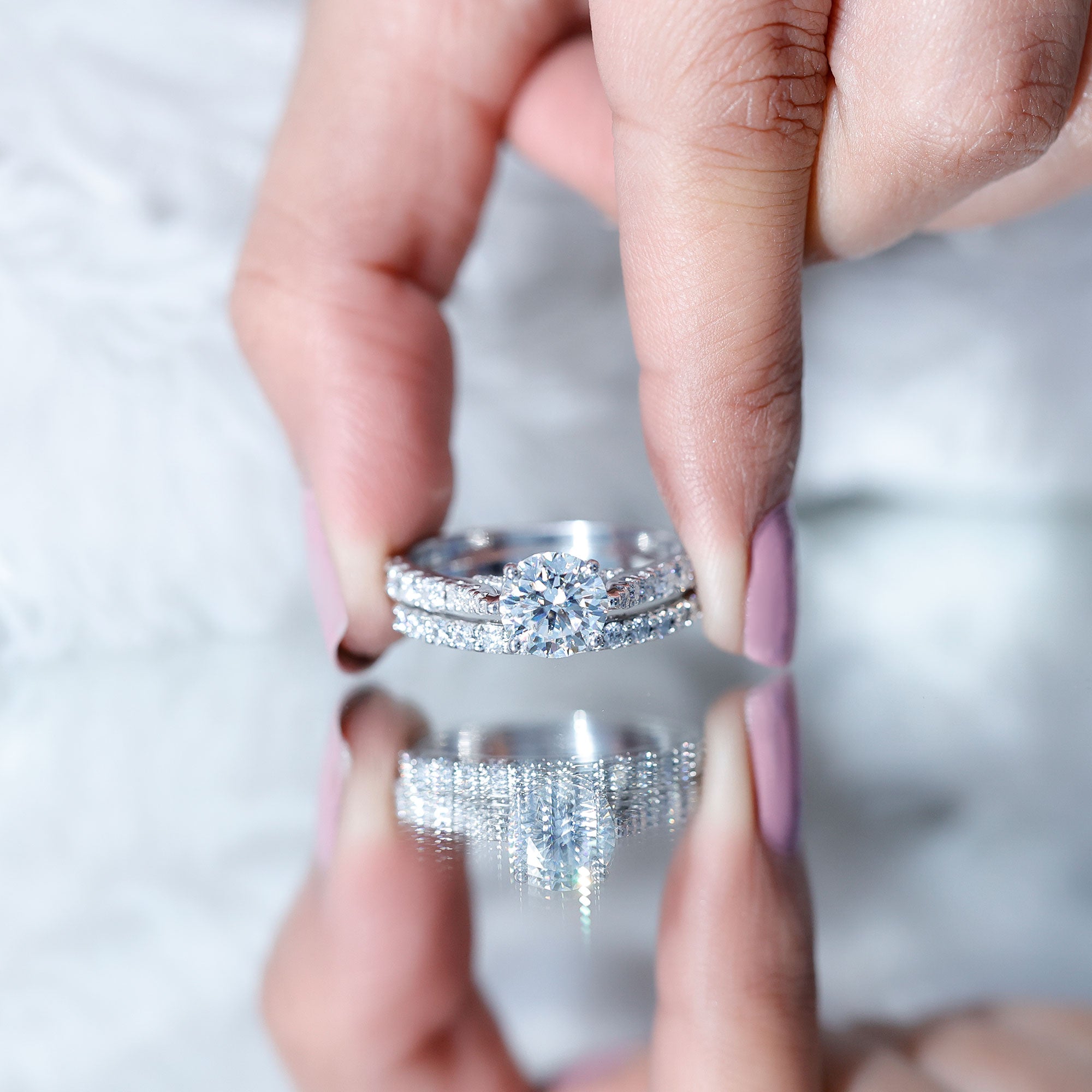 Certified 8 mm Round Lab Grown Diamond Wedding Engagement Ring Set Lab - ( EF-VS ) - Rosec Jewels
