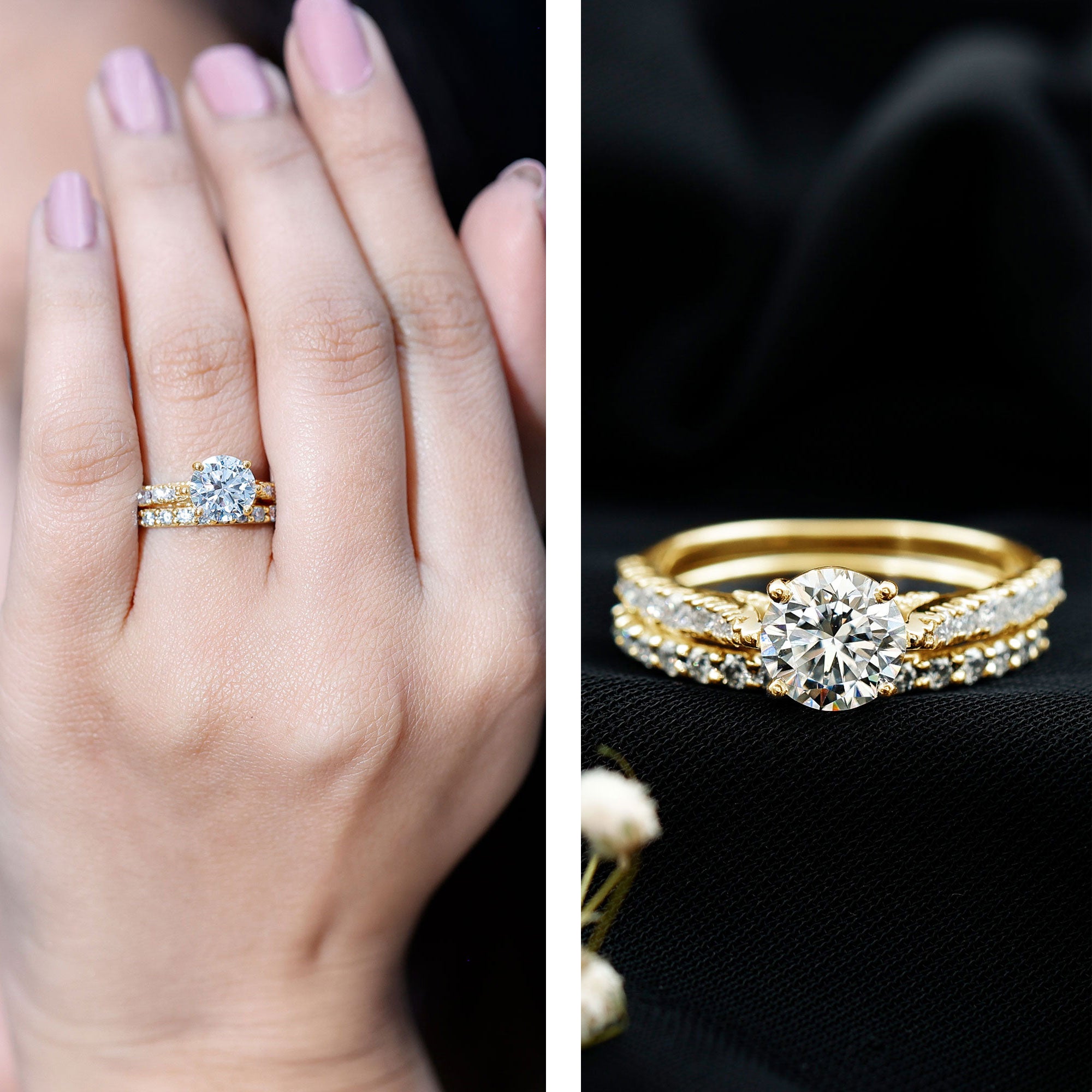 Certified 8 mm Round Lab Grown Diamond Wedding Engagement Ring Set Lab - ( EF-VS ) - Rosec Jewels
