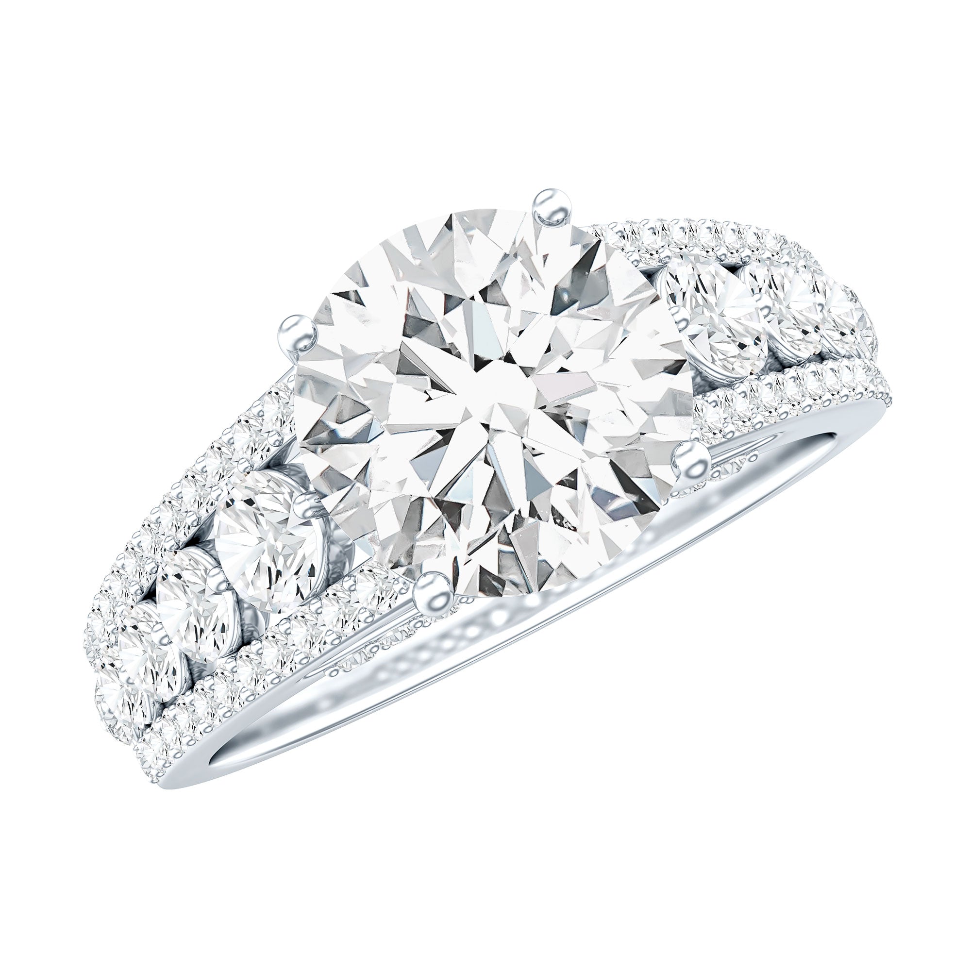 Lab Grown Diamond Statement Engagement Ring With Side Stones Lab - ( EF-VS ) - Rosec Jewels