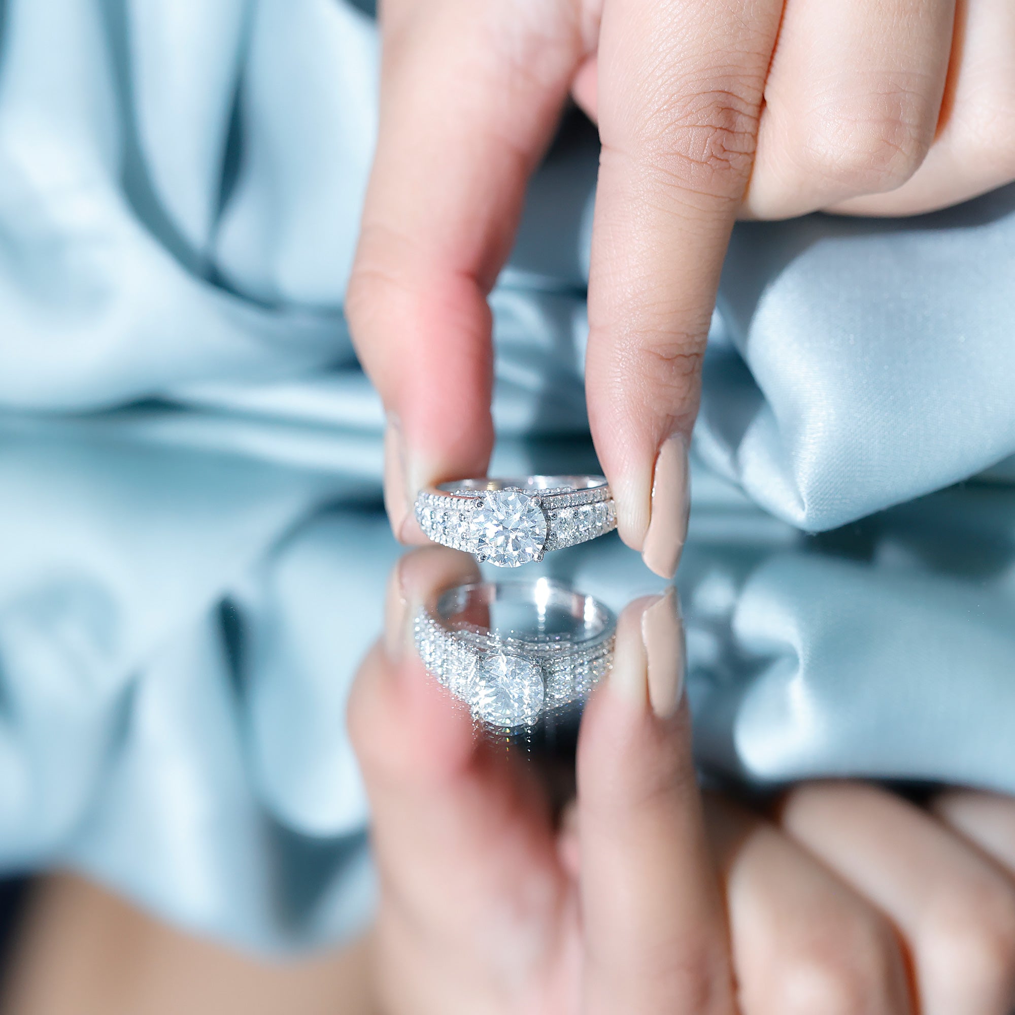 Lab Grown Diamond Statement Engagement Ring With Side Stones Lab - ( EF-VS ) - Rosec Jewels