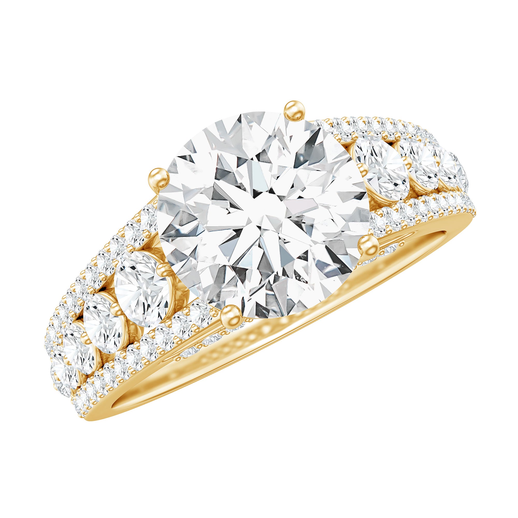 Lab Grown Diamond Statement Engagement Ring With Side Stones Lab - ( EF-VS ) - Rosec Jewels