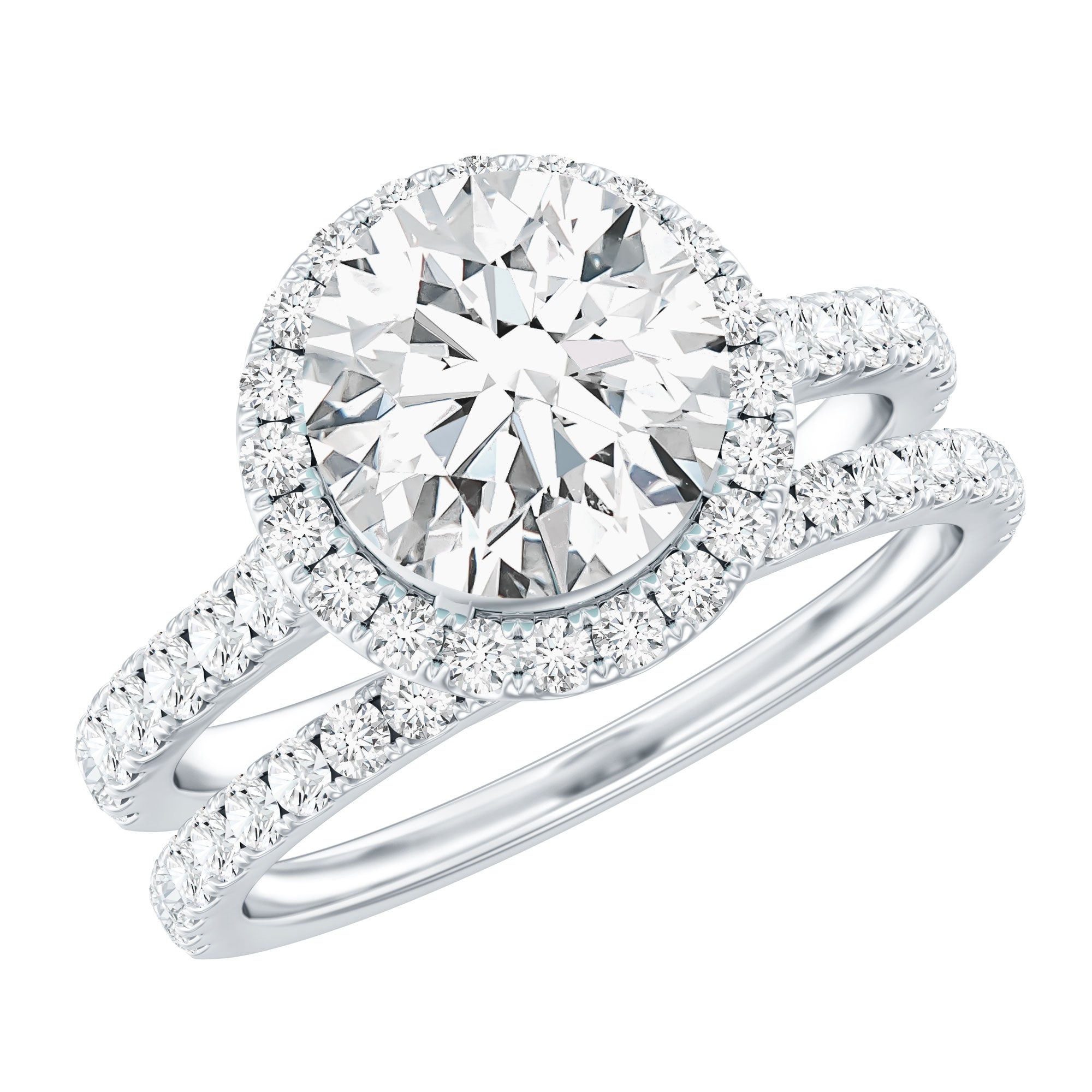 Certified Lab Grown Diamond Halo Ring With Wedding Band