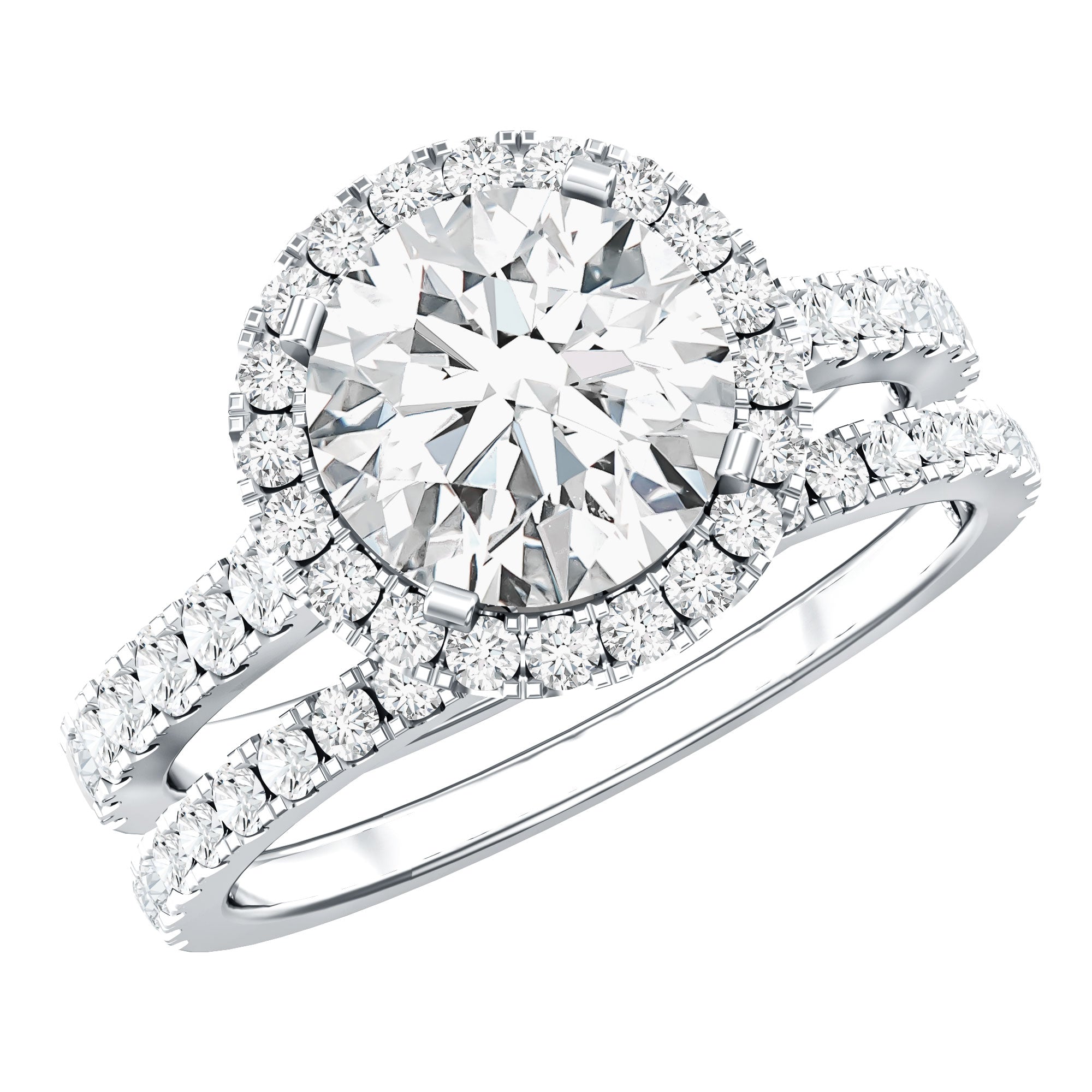 Certified Lab Grown Diamond Halo Ring With Wedding Band Lab - ( EF-VS ) - Rosec Jewels