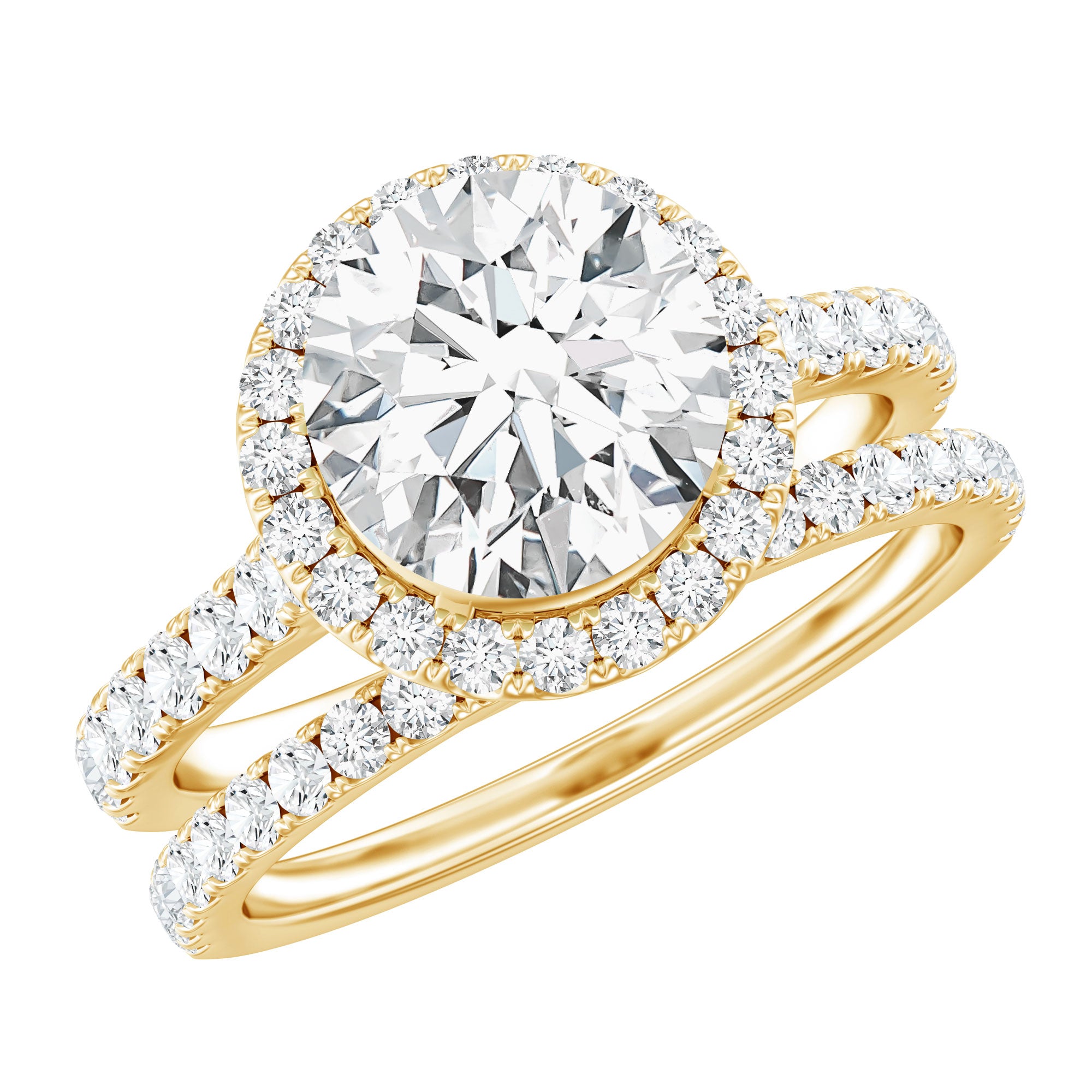 Certified Lab Grown Diamond Halo Ring With Wedding Band Lab - ( EF-VS ) - Rosec Jewels