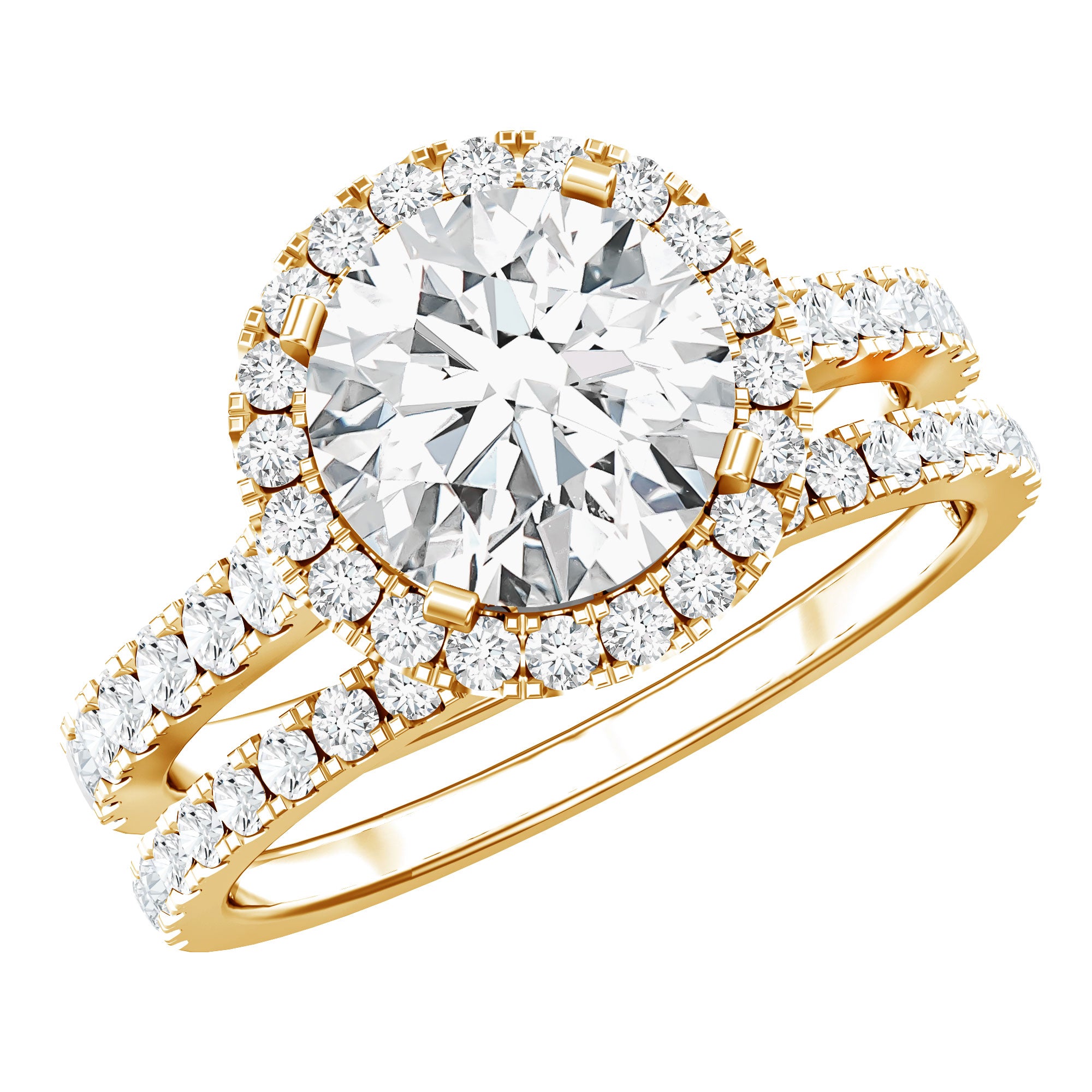 Certified Lab Grown Diamond Halo Ring With Wedding Band Lab - ( EF-VS ) - Rosec Jewels