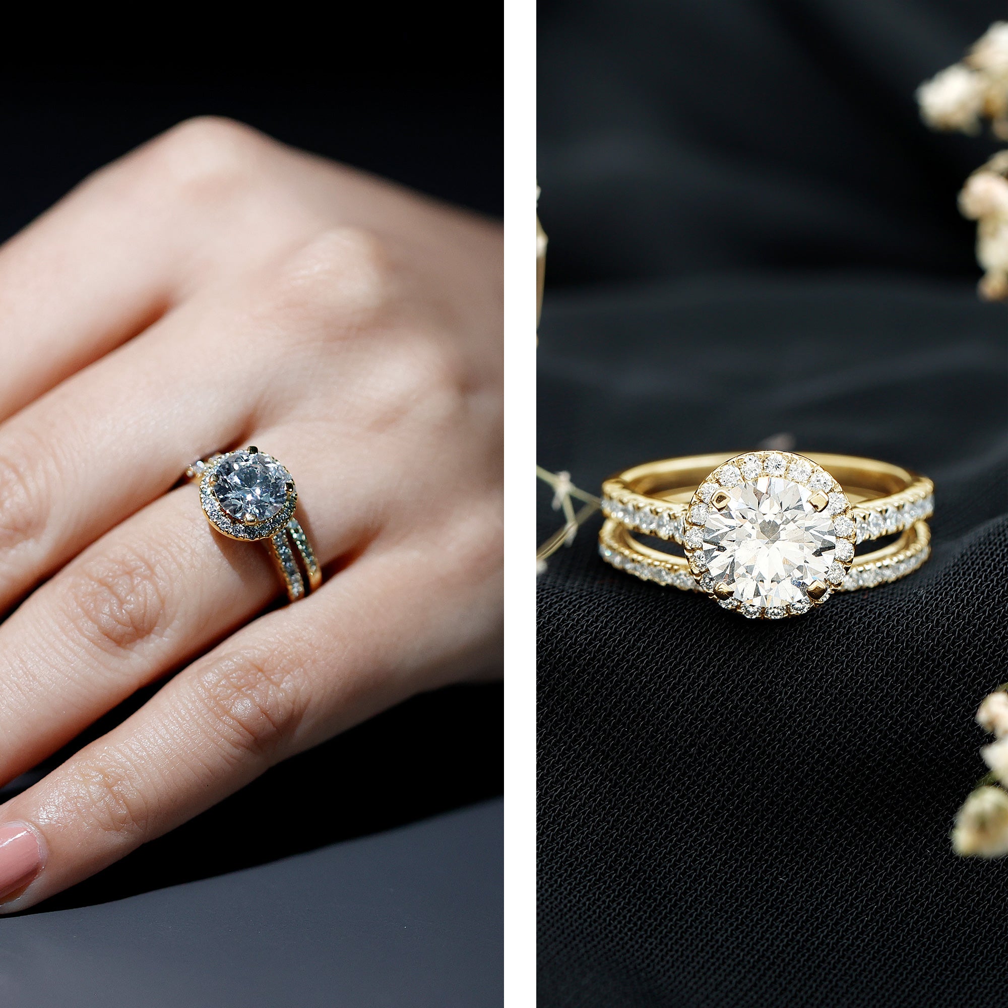 Certified Lab Grown Diamond Halo Ring With Wedding Band Lab - ( EF-VS ) - Rosec Jewels