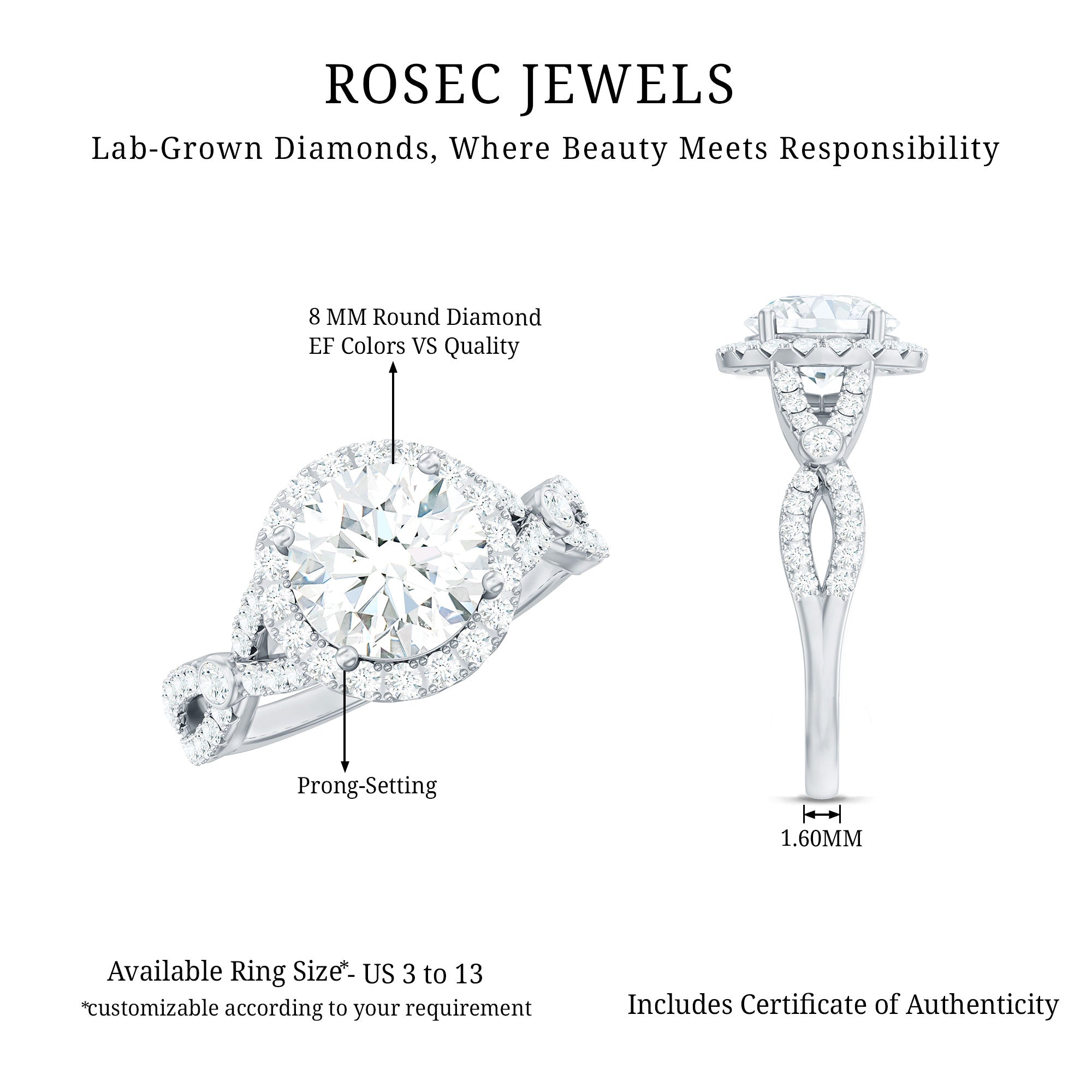 Rosec Jewels-Lab Created Diamond Criss Cross Engagement Ring For Women