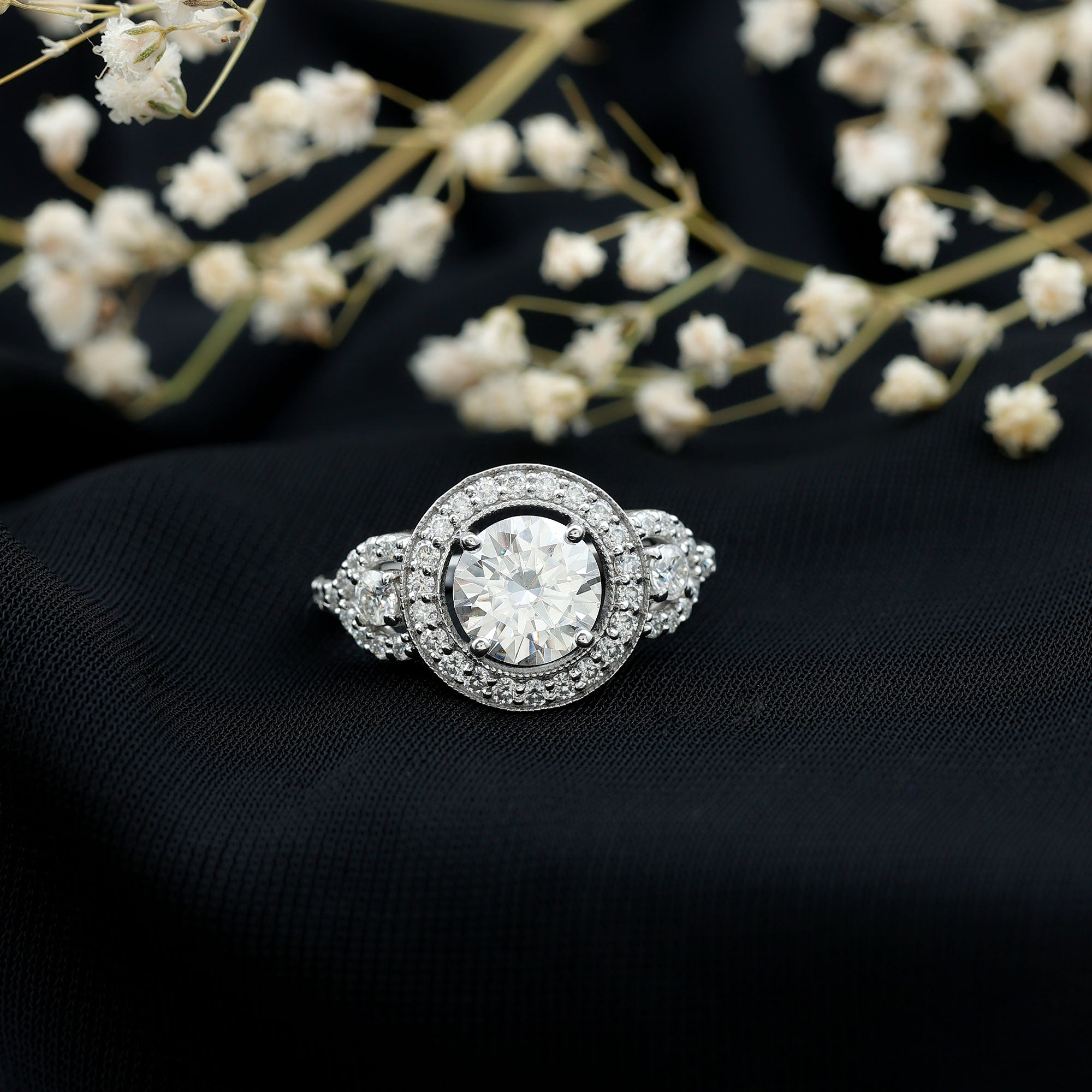 Round Cut Diamond Antique Looking Engagement Ring Lab - ( EF-VS ) - Rosec Jewels