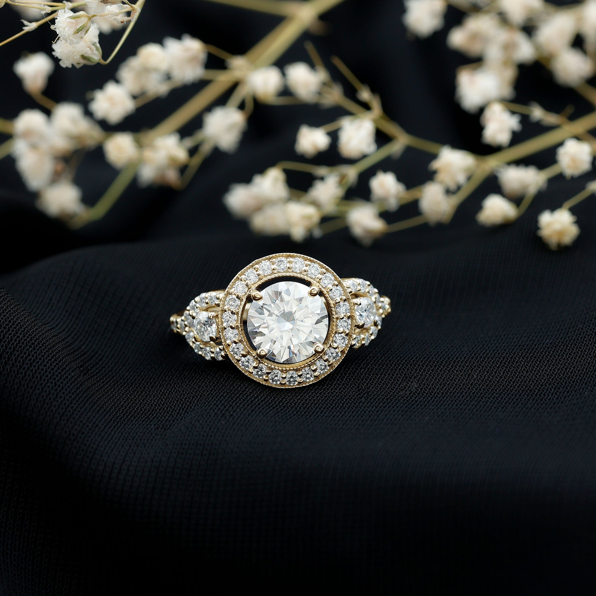 Round Cut Diamond Antique Looking Engagement Ring Lab - ( EF-VS ) - Rosec Jewels