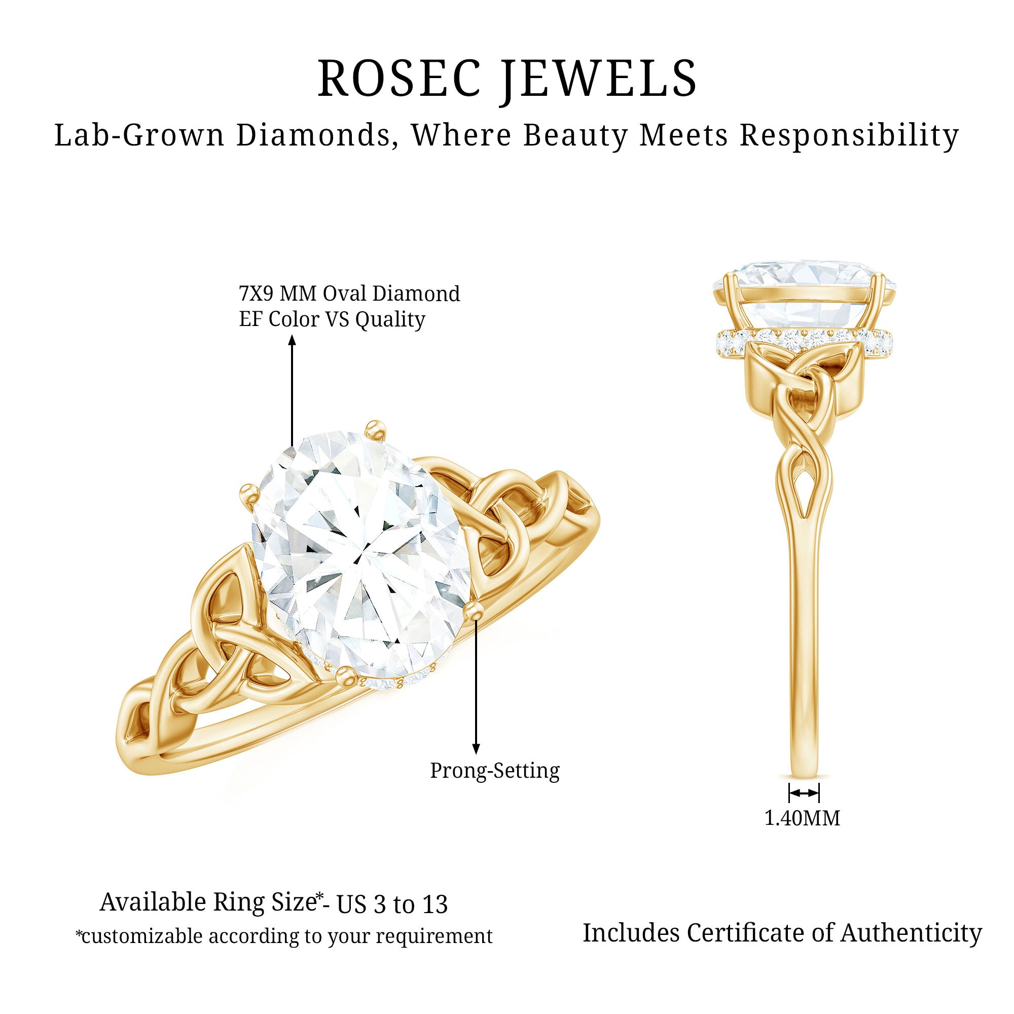 Rosec Jewels-Oval Lab Grown Diamond Hidden Halo Engagement Ring