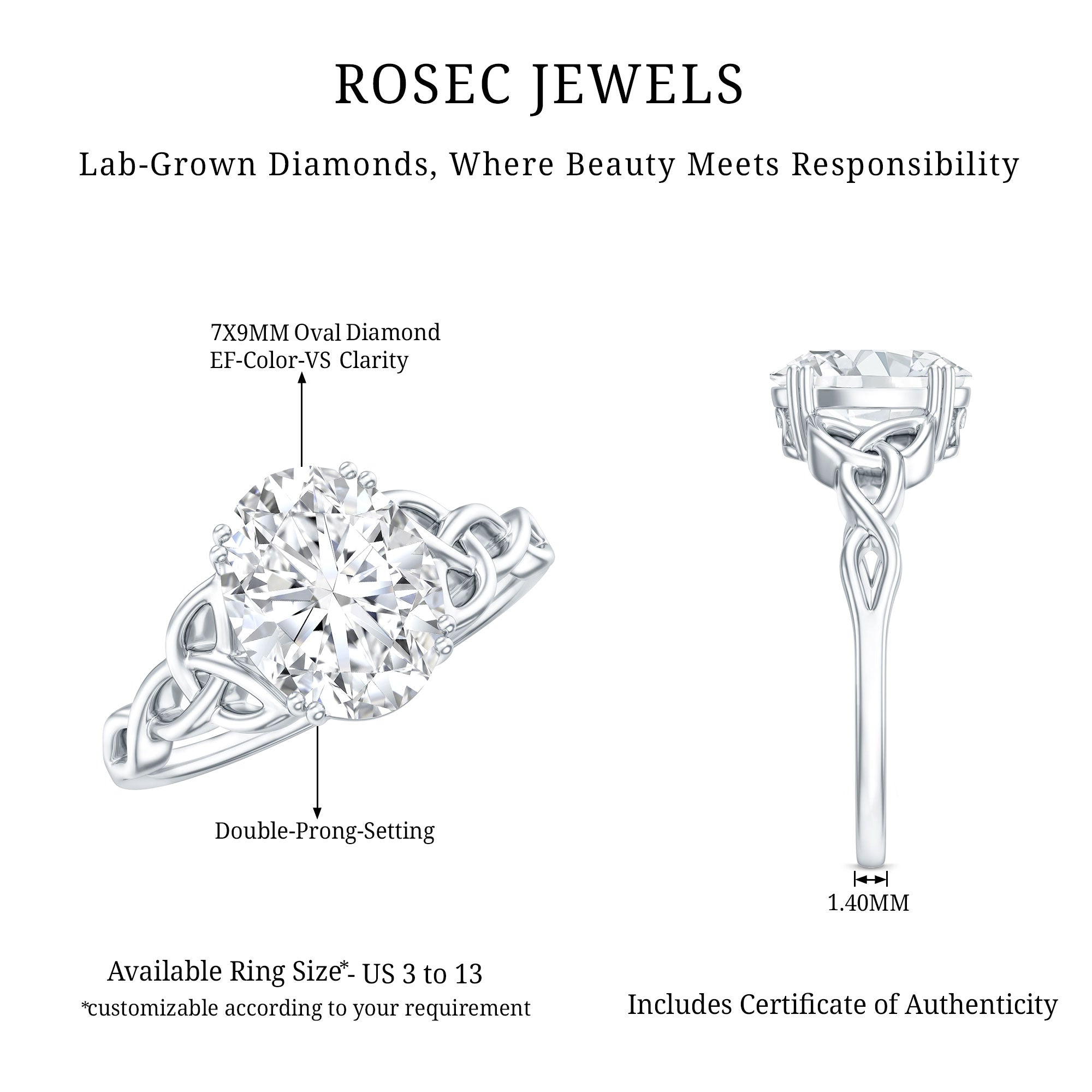Women Lab Grown Diamond Celtic Knot Engagement Ring Lab - ( EF-VS ) - Rosec Jewels
