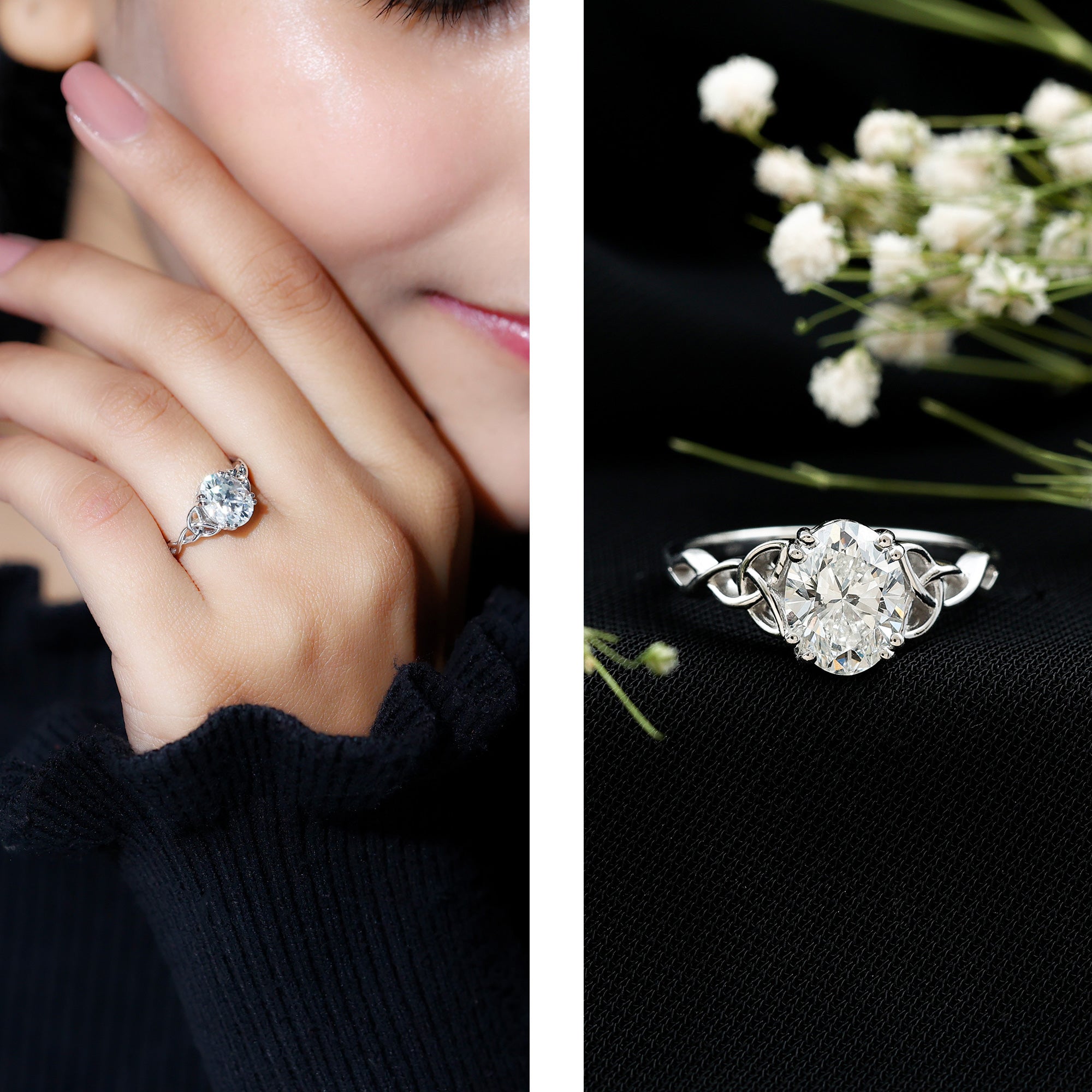 Women Lab Grown Diamond Celtic Knot Engagement Ring Lab - ( EF-VS ) - Rosec Jewels