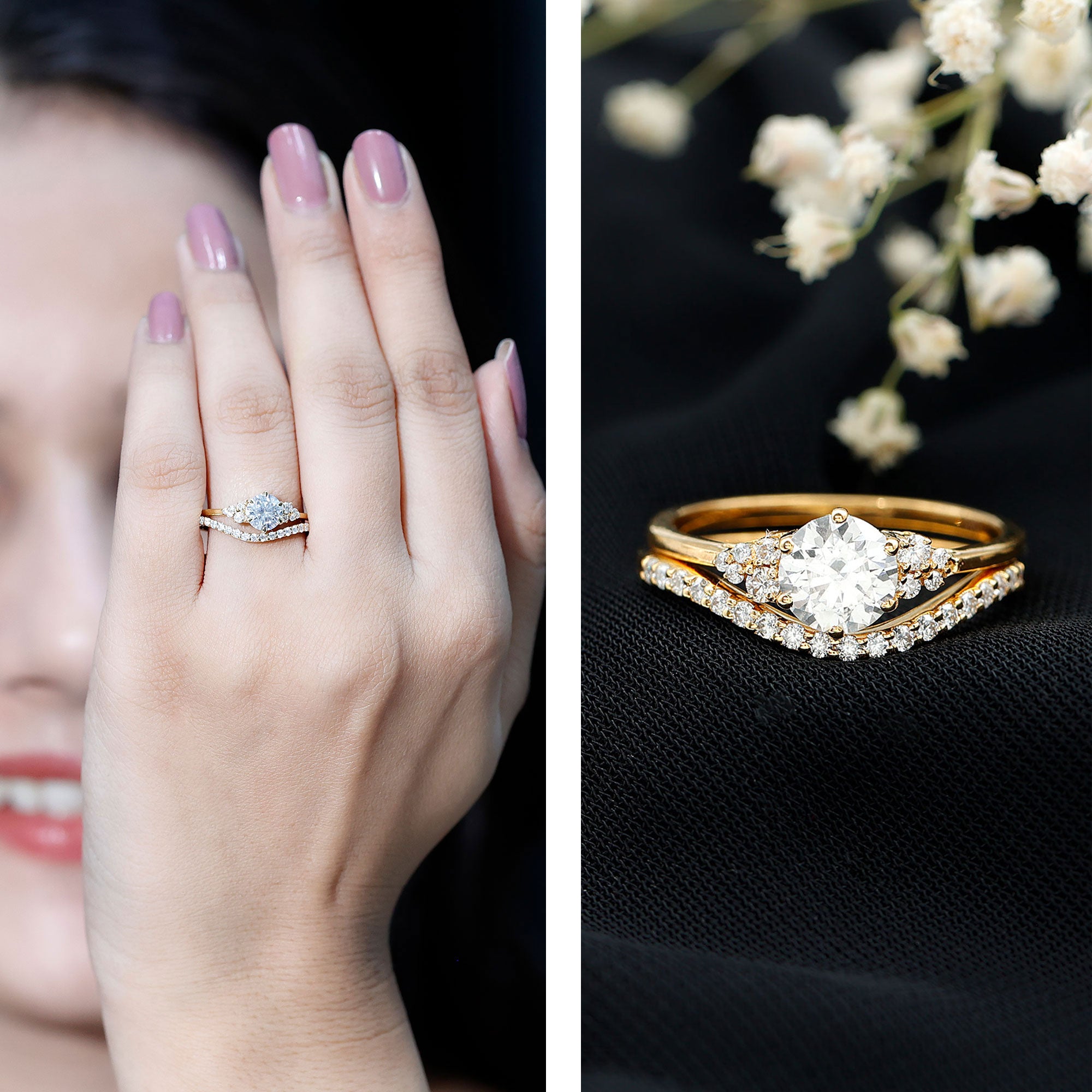 Certified Diamond Bridal Ring Set with Curved Band Lab - ( EF-VS ) - Rosec Jewels