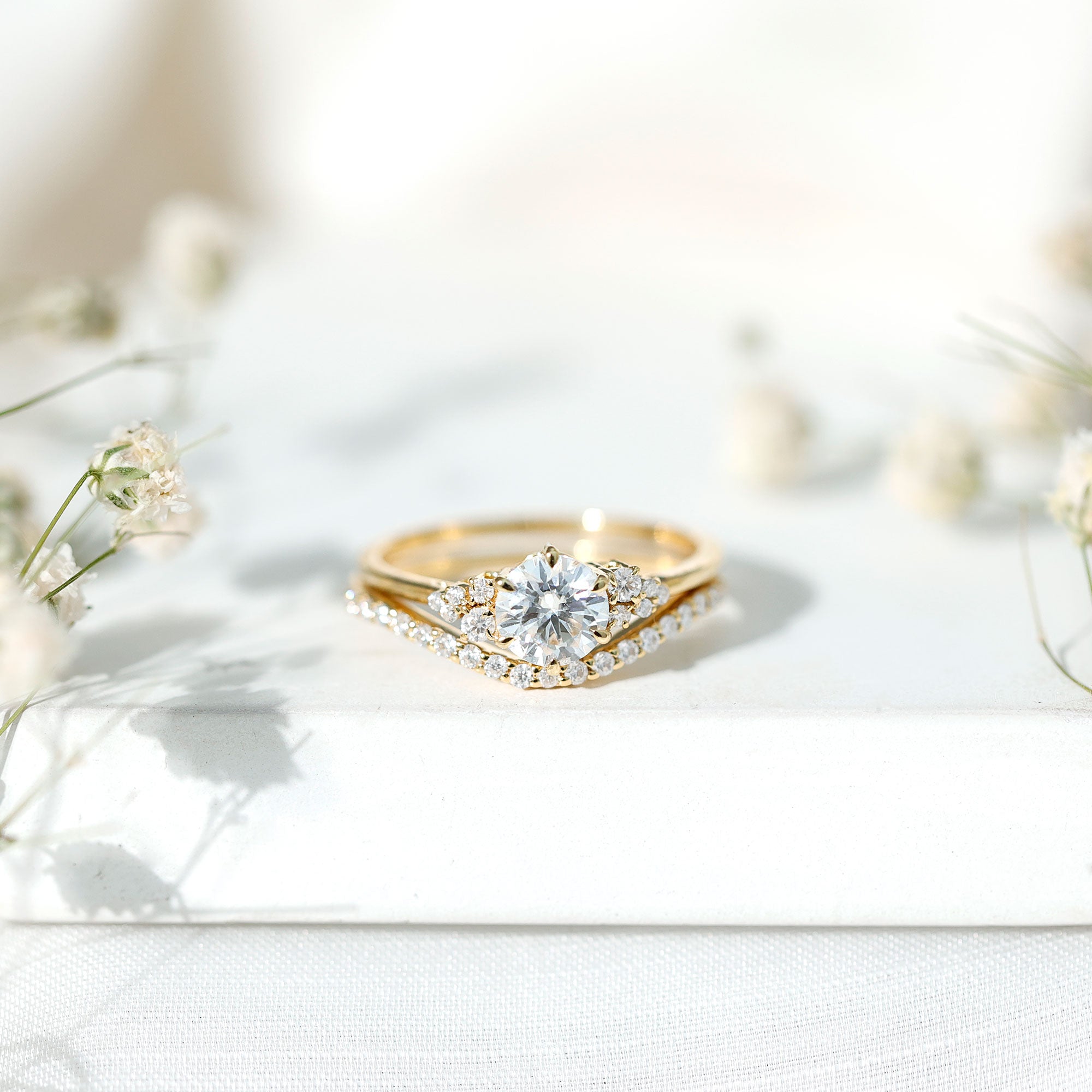 Certified Diamond Bridal Ring Set with Curved Band Lab - ( EF-VS ) - Rosec Jewels