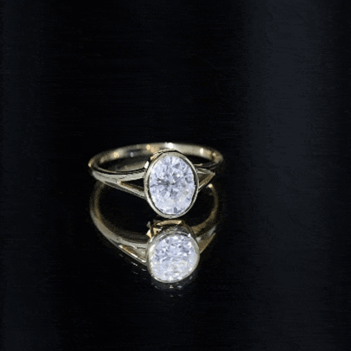Bezel Set Oval Lab Created Diamond Solitaire Ring For Women Lab - ( EF-VS ) - Rosec Jewels