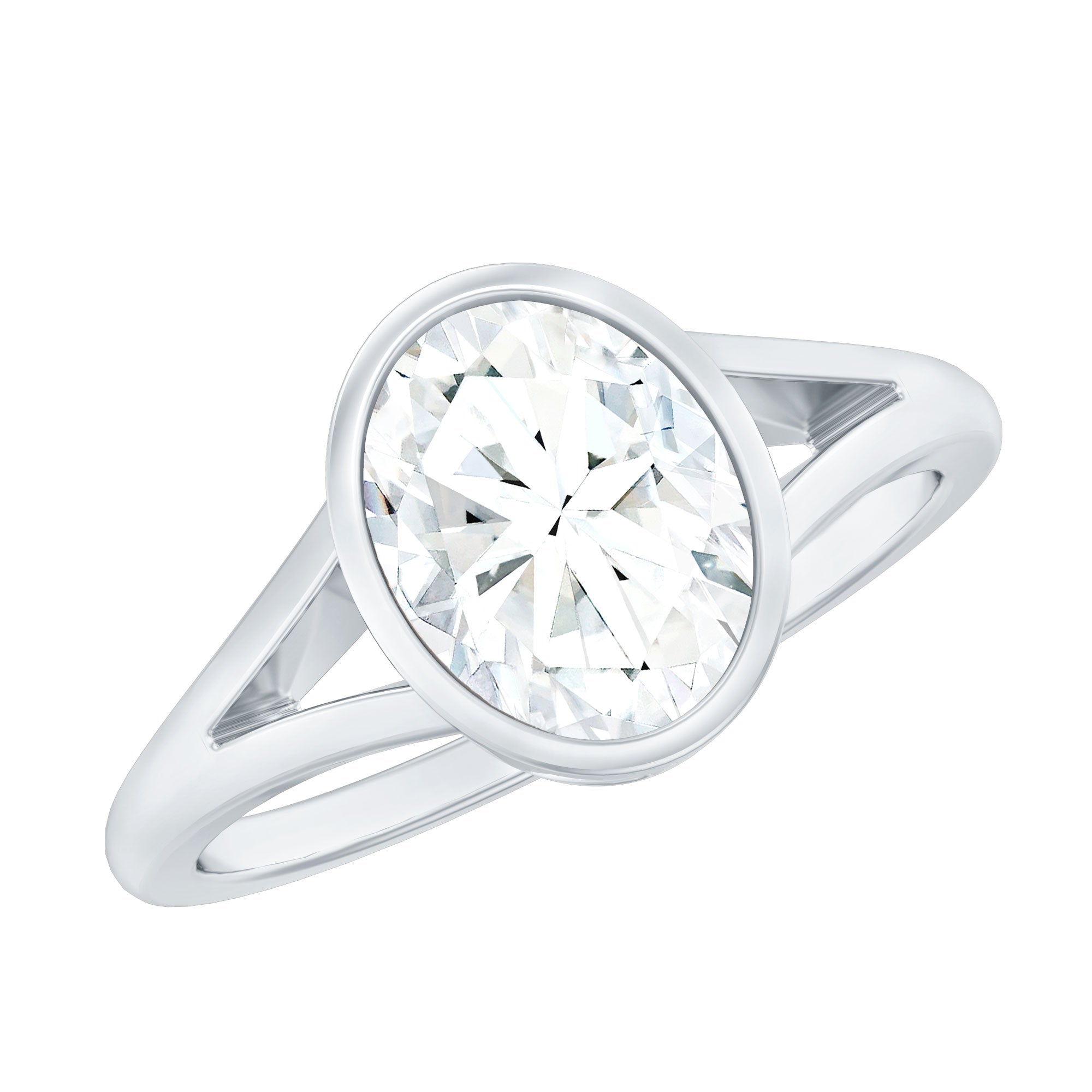 Rosec Jewels-Bezel Set Oval Lab Created Diamond Solitaire Ring For Women