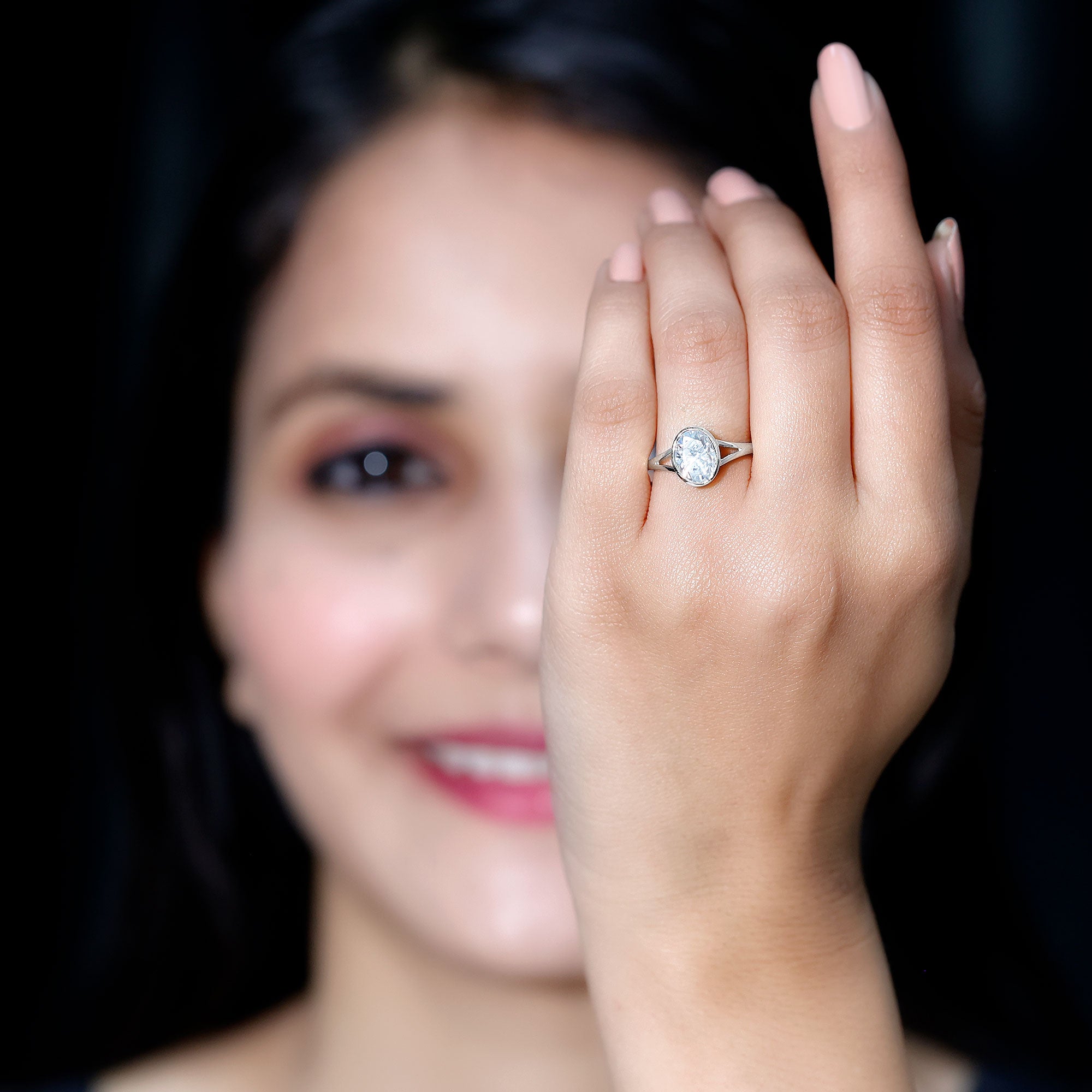 Bezel Set Oval Lab Created Diamond Solitaire Ring For Women Lab - ( EF-VS ) - Rosec Jewels