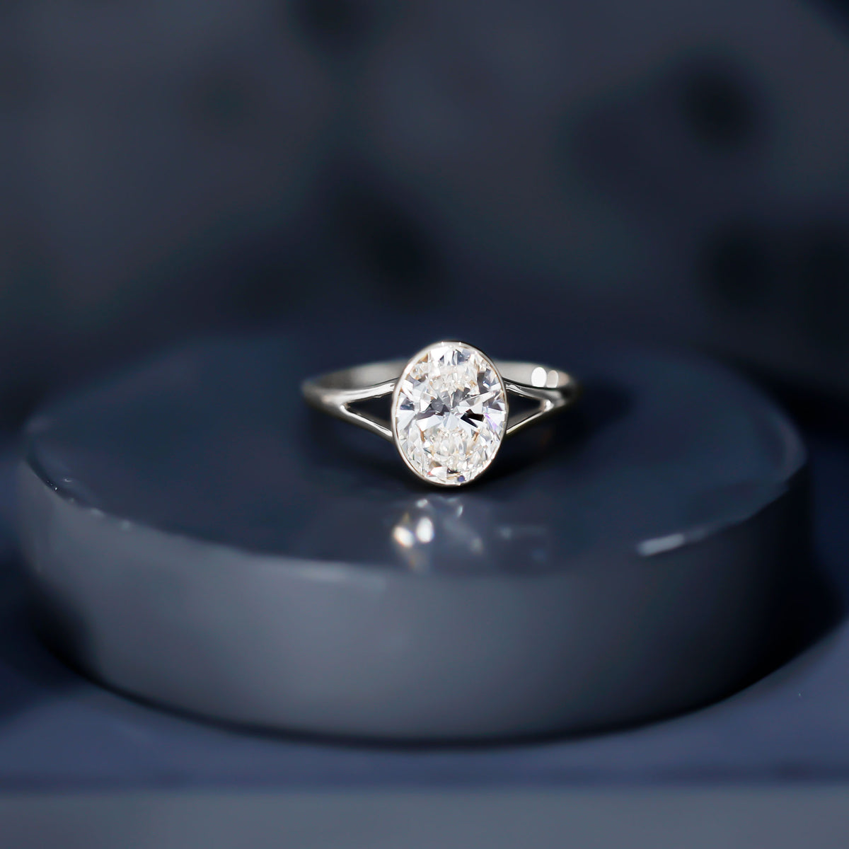 2 Carat Bezel Set Oval Lab Created Diamond Solitaire Ring with IGI Certificate Lab - ( E-VS1 ) - Rosec Jewels
