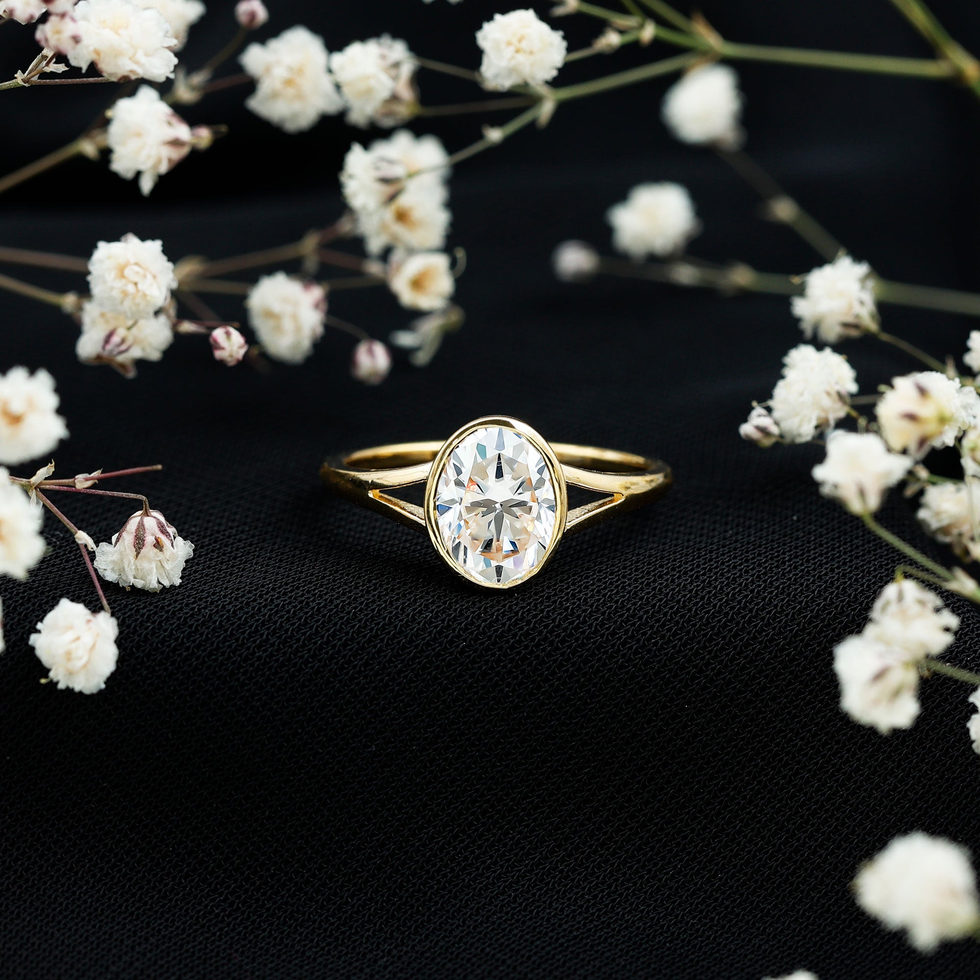 Rosec Jewels-Bezel Set Oval Lab Created Diamond Solitaire Ring For Women