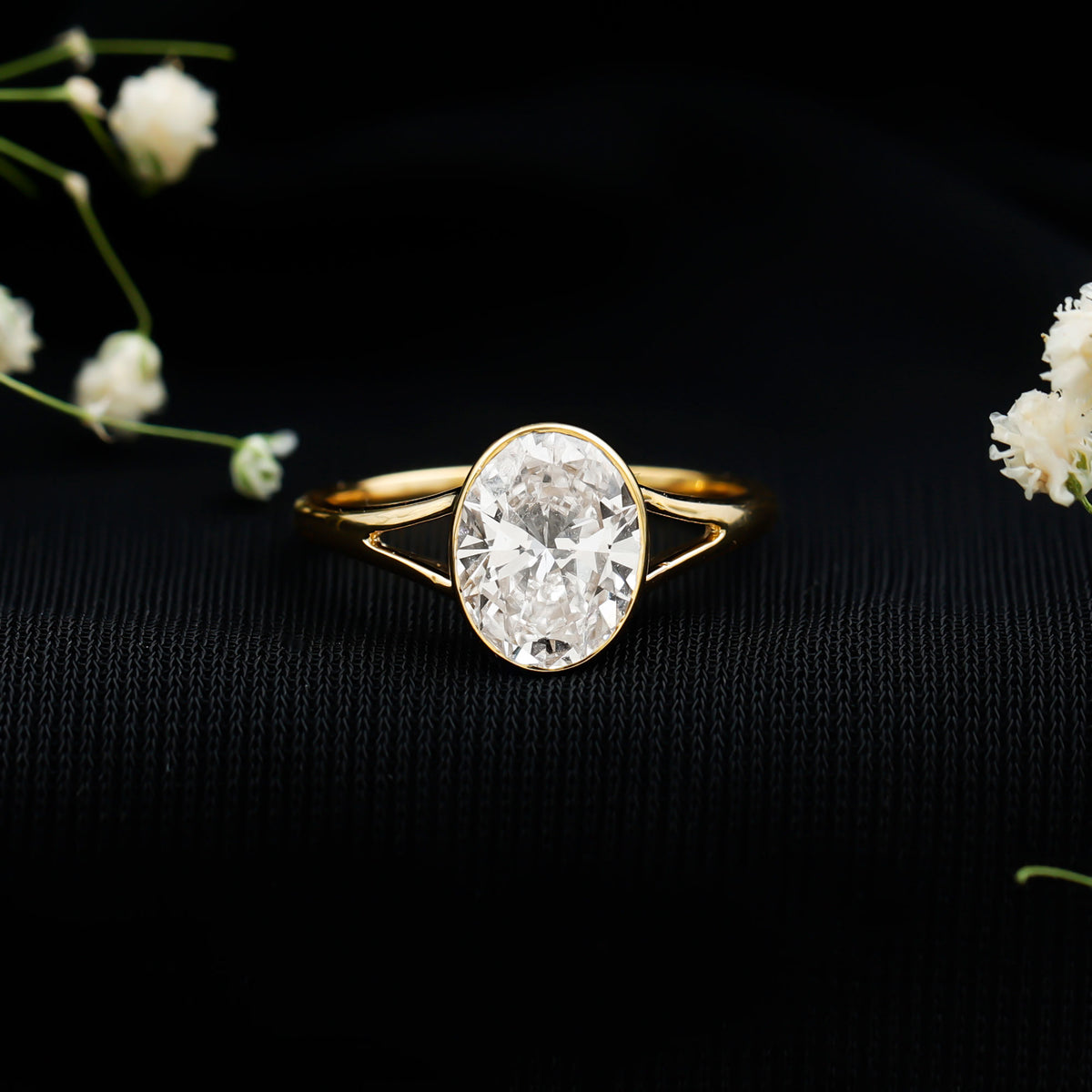 Bezel Set Oval Lab Created Diamond Solitaire Ring For Women Lab - ( EF-VS ) - Rosec Jewels