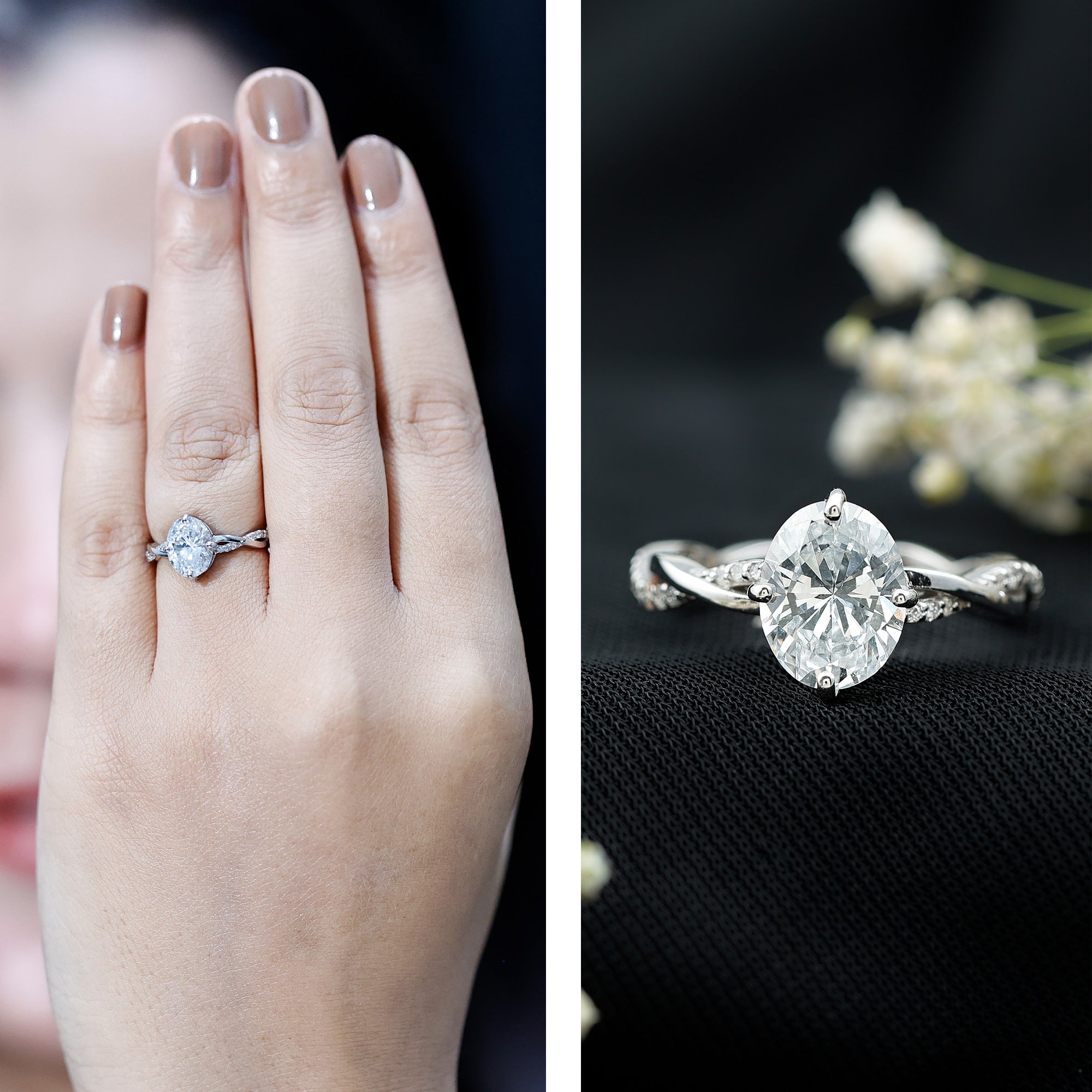 Lab Grown Diamond Oval Engagement Ring With Braided Style Band Lab - ( EF-VS ) - Rosec Jewels