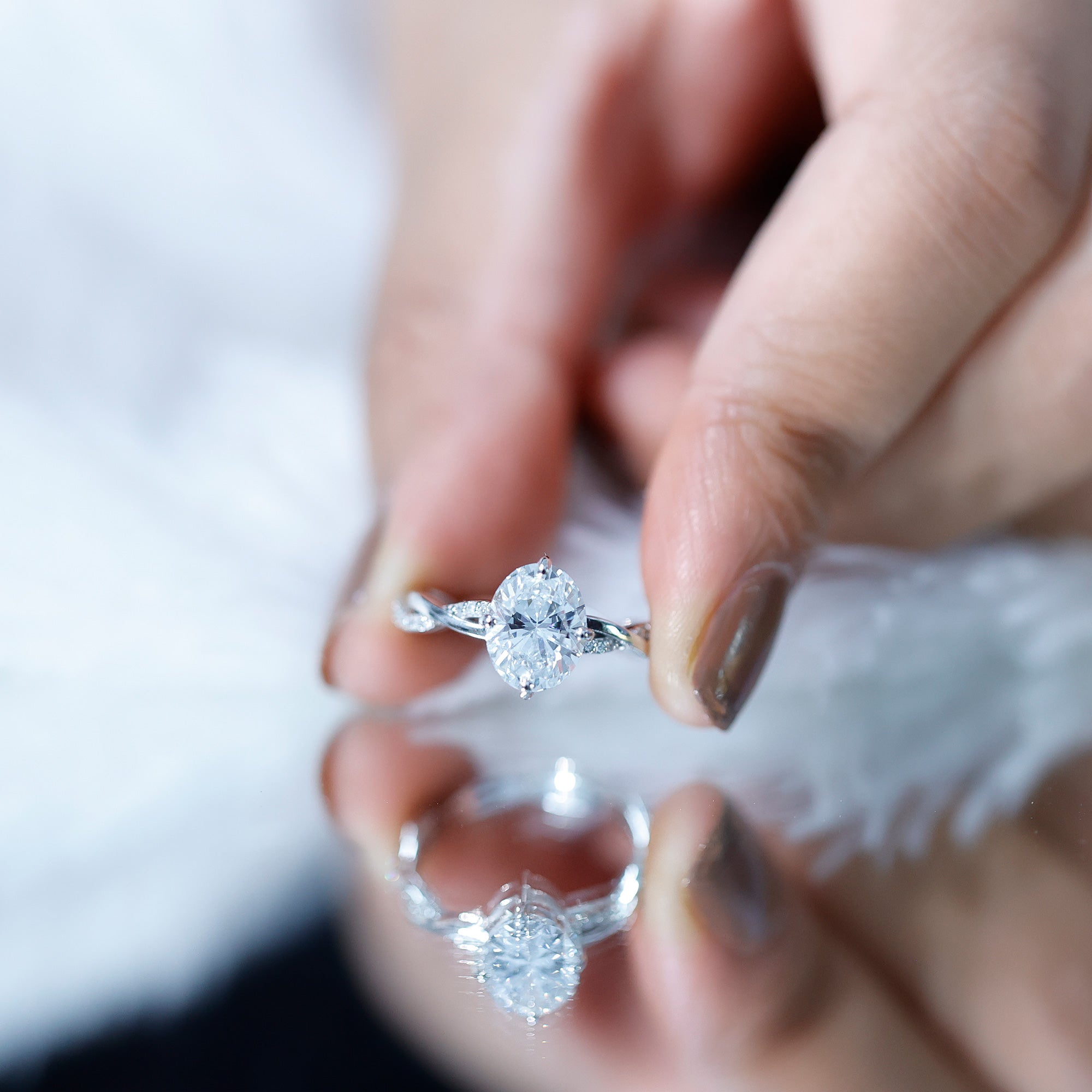 Lab Grown Diamond Oval Engagement Ring With Braided Style Band Lab - ( EF-VS ) - Rosec Jewels