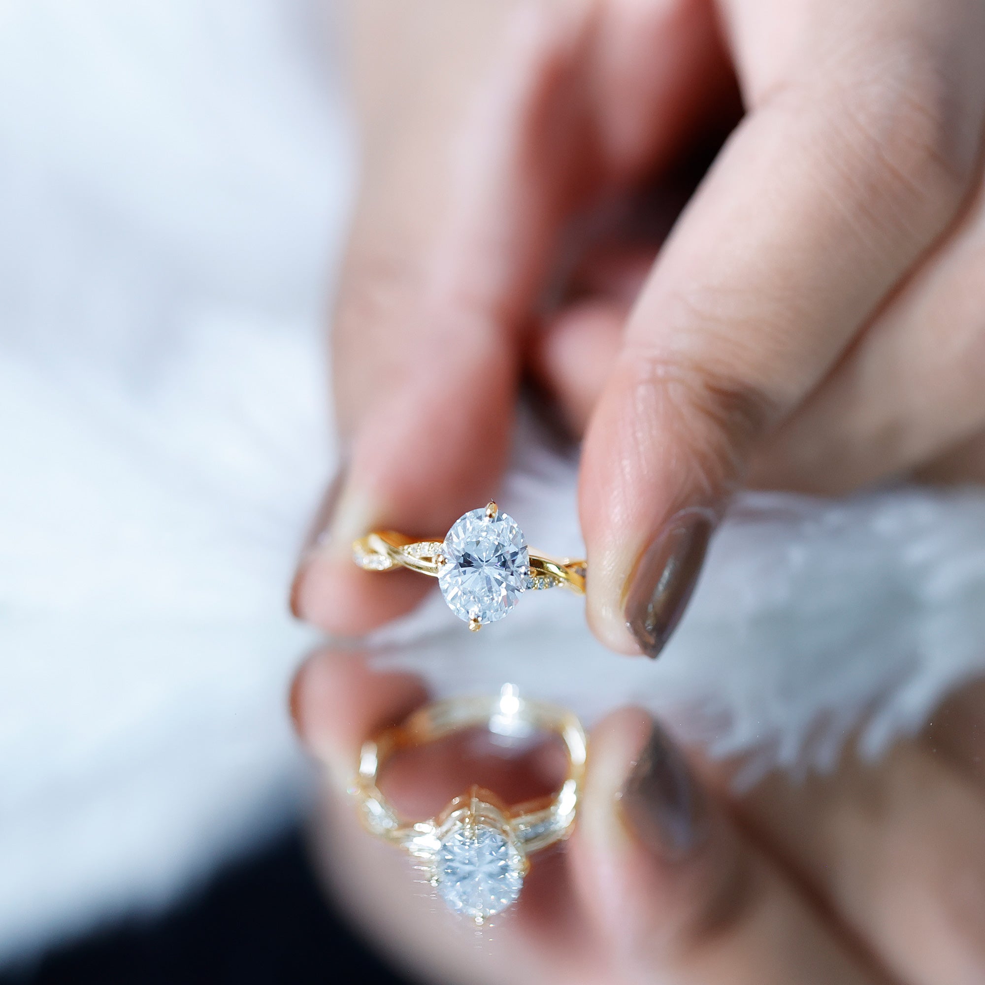 Lab Grown Diamond Oval Engagement Ring With Braided Style Band Lab - ( EF-VS ) - Rosec Jewels
