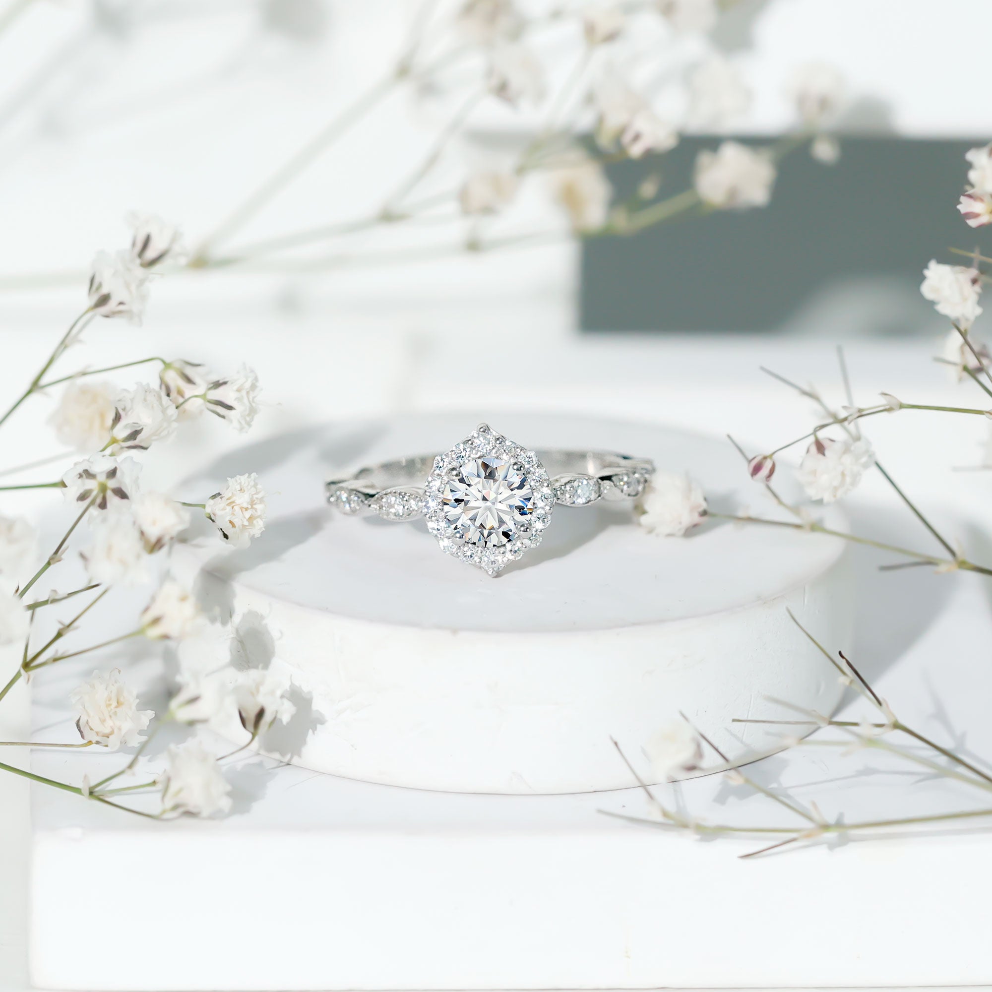 Brilliant Cut Lab Grown Diamond Vintage Solitaire Ring Lab - ( EF-VS ) - Rosec Jewels